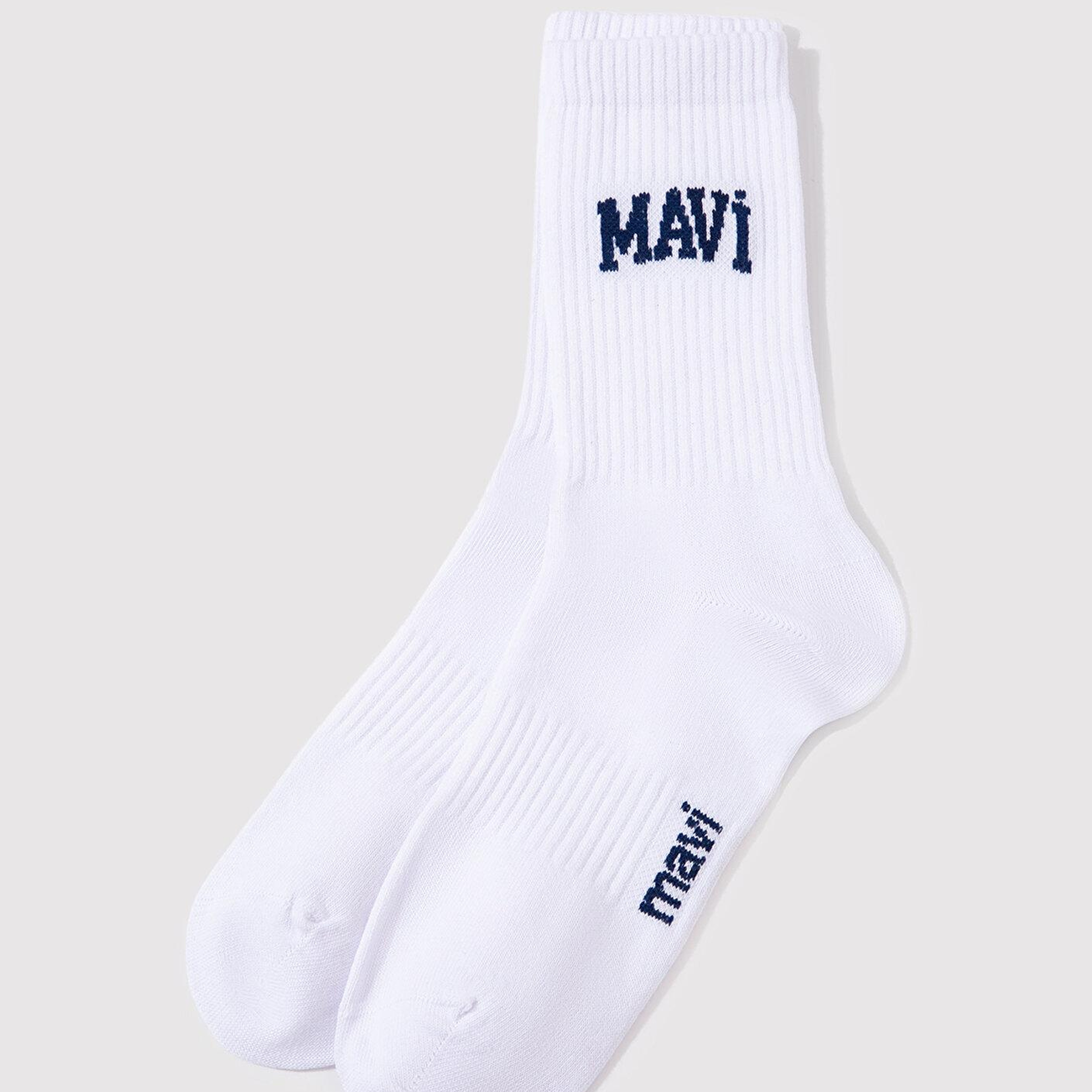 Mavi Mavi Logo Baskılı Beyaz Soket Çorap 0911160-28613