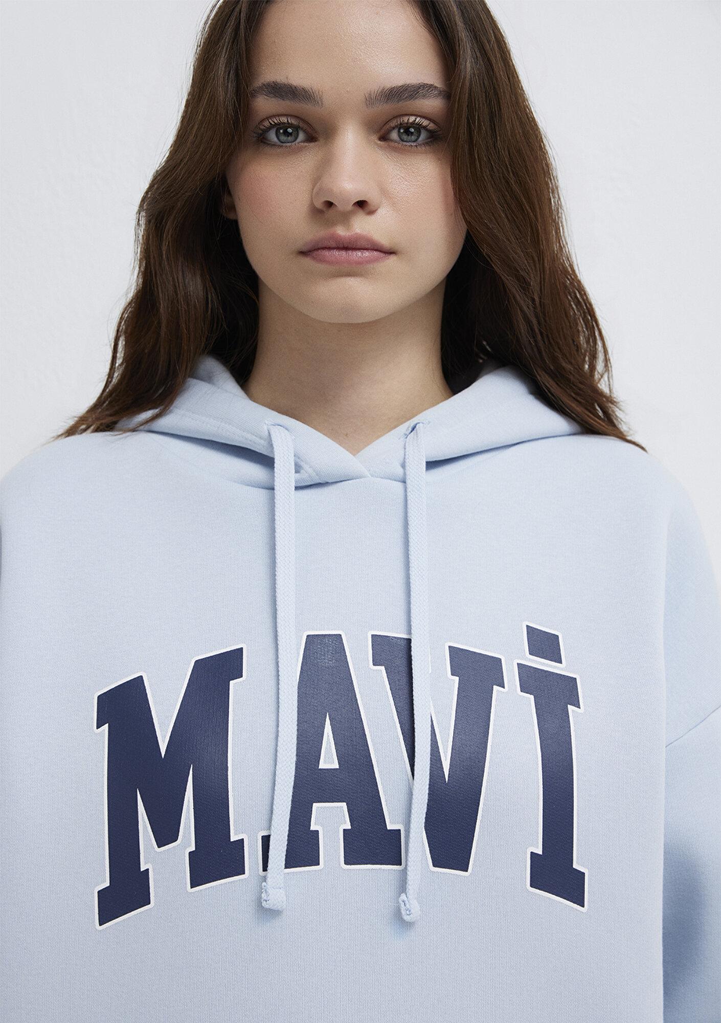 Mavi Mavi Logo Baskılı Kapüşonlu Mavi Sweatshirt 1600361-70717