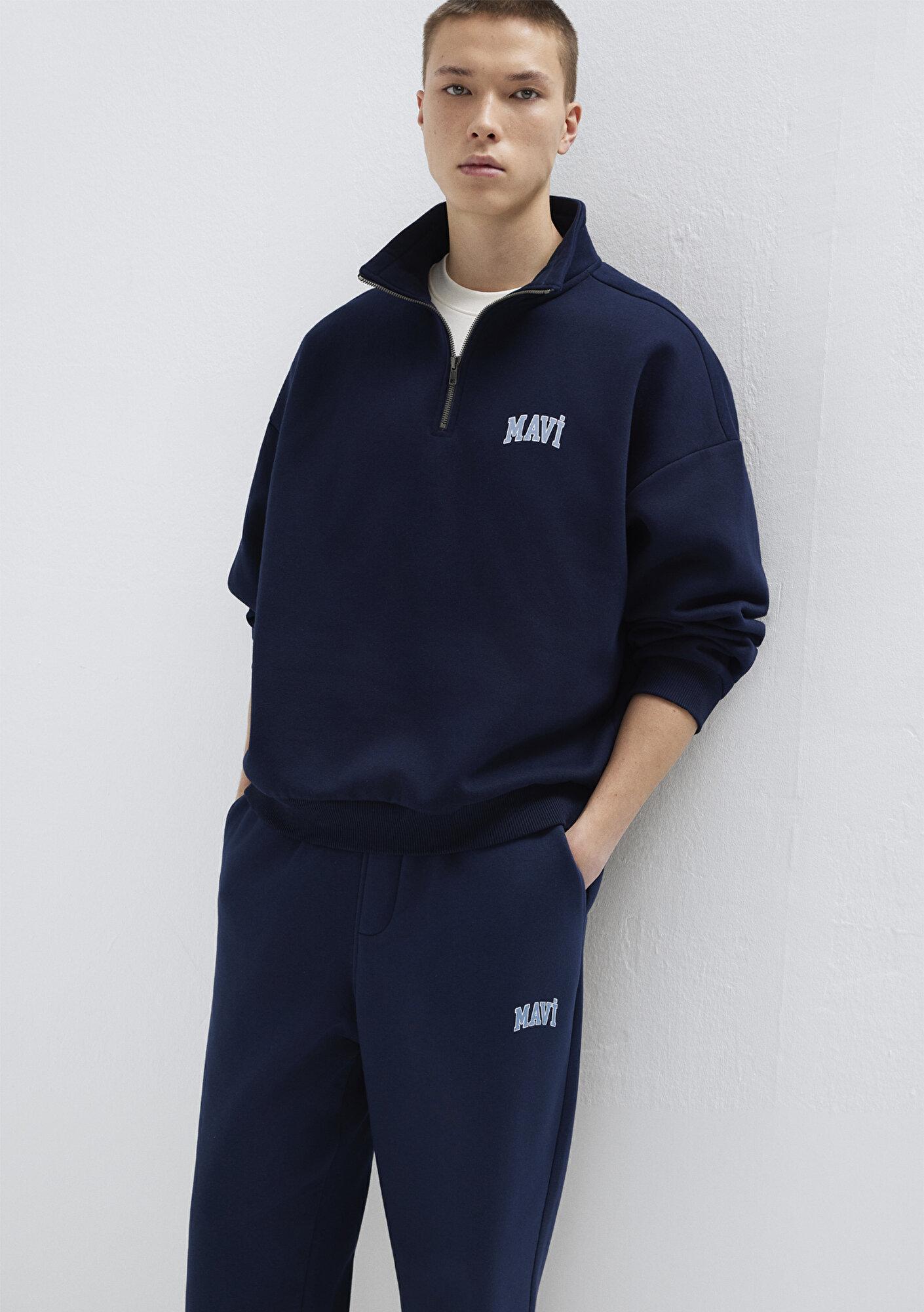 Mavi Mavi Logo Baskılı Yarı Fermuarlı Lacivert Sweatshirt 0S10208-70497