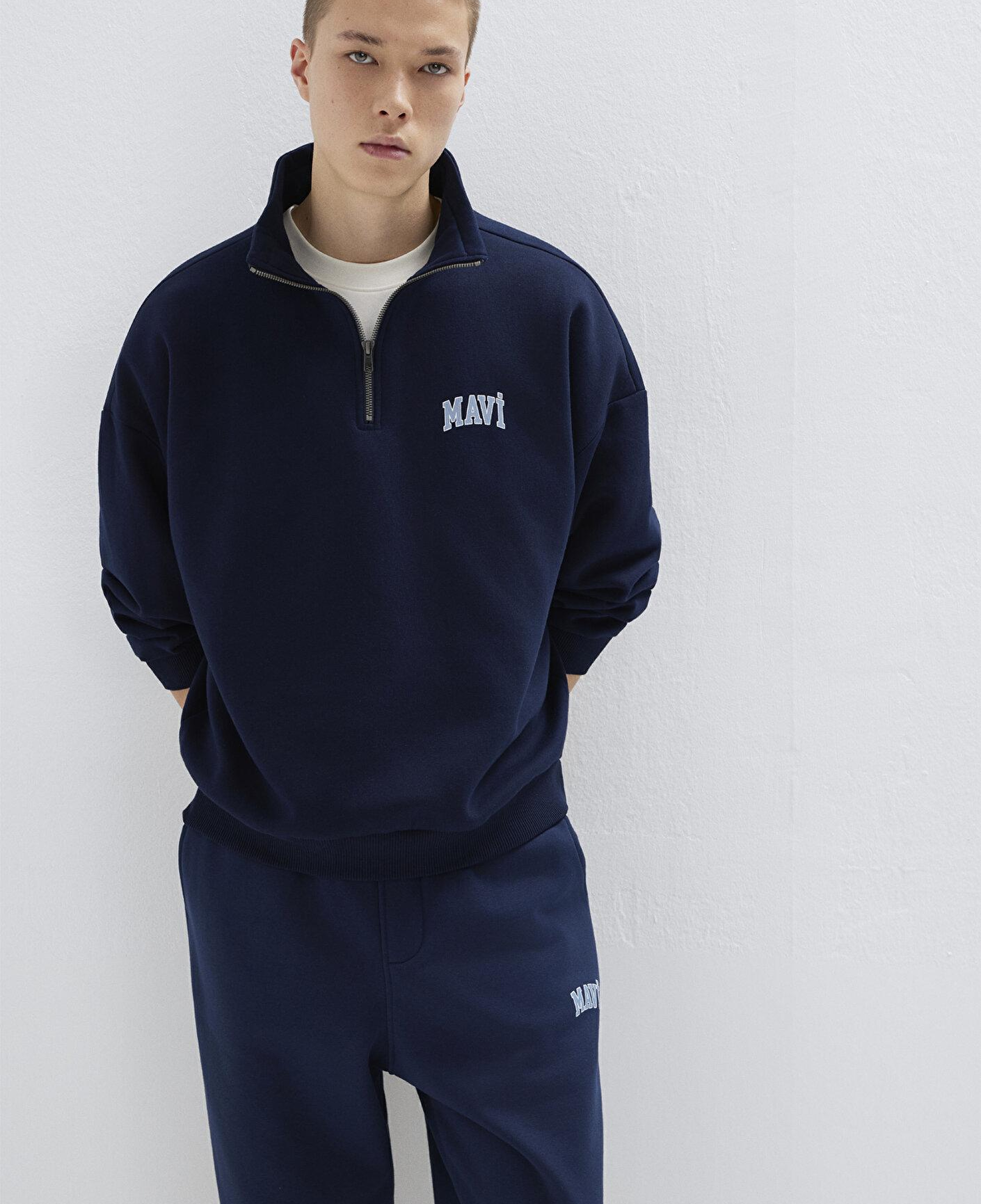 Mavi Mavi Logo Baskılı Yarı Fermuarlı Lacivert Sweatshirt 0S10208-70497