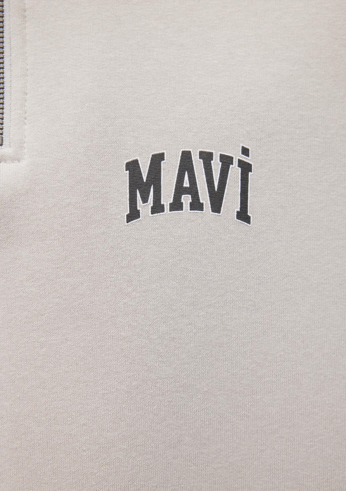 Mavi Mavi Logo Baskılı Yarı Fermuarlı Gri Sweatshirt 0S10208-70074