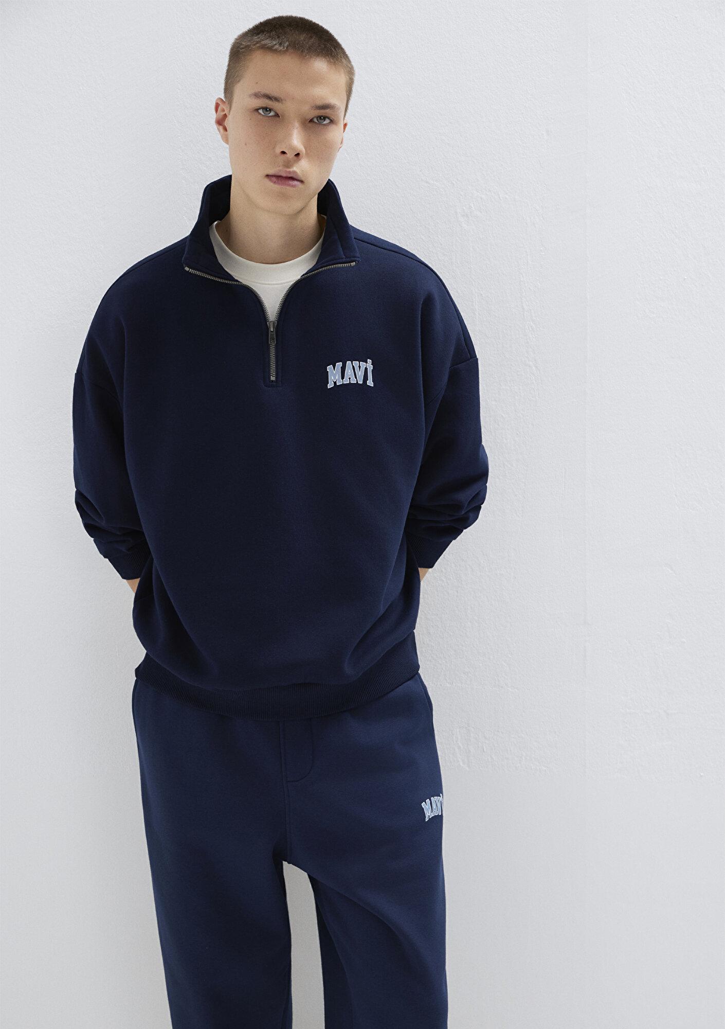 Mavi Mavi Logo Baskılı Yarı Fermuarlı Lacivert Sweatshirt 0S10208-70497