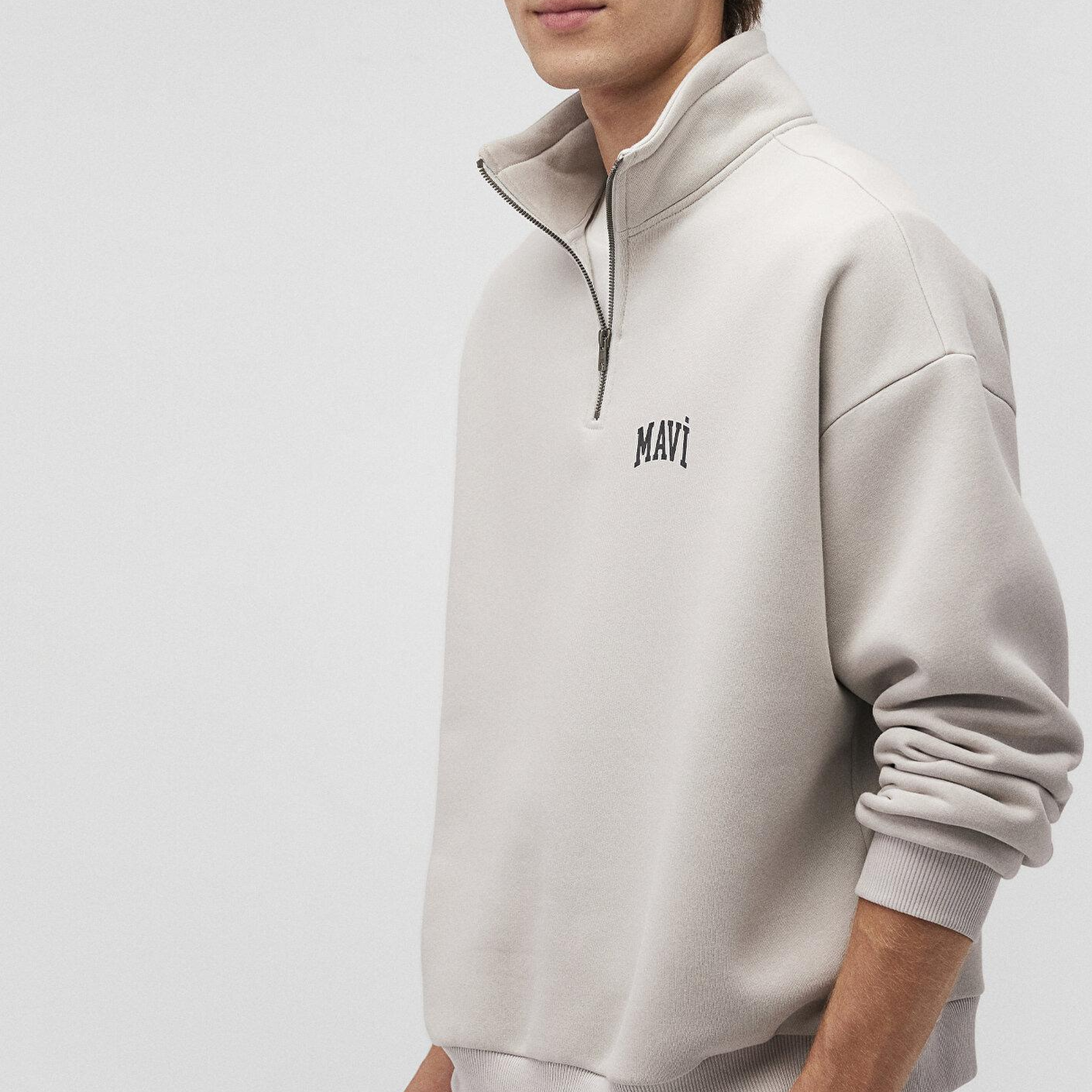 Mavi Mavi Logo Baskılı Yarı Fermuarlı Bej Sweatshirt 0S10208-70074
