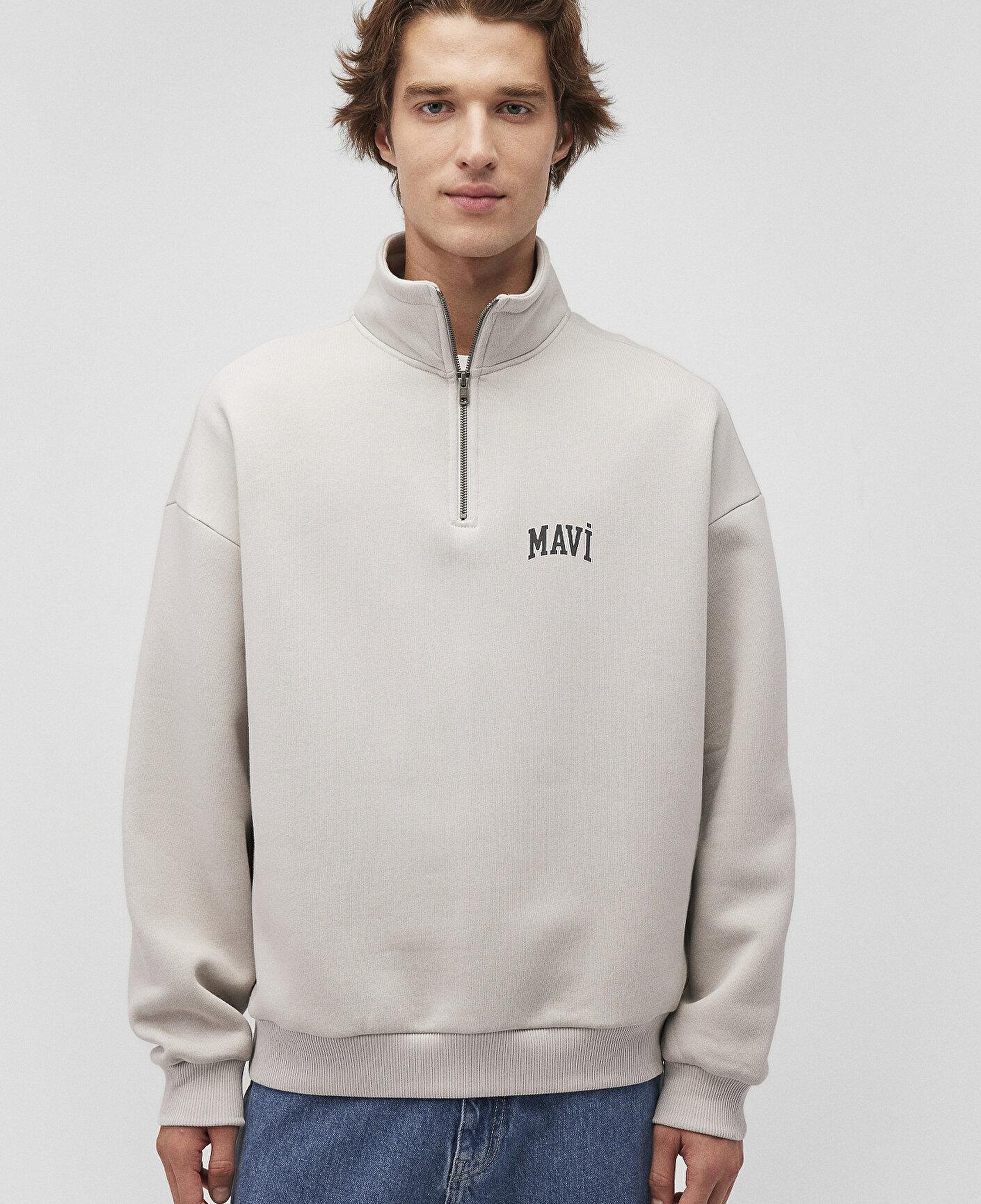 Mavi Mavi Logo Baskılı Yarı Fermuarlı Bej Sweatshirt 0S10208-70074