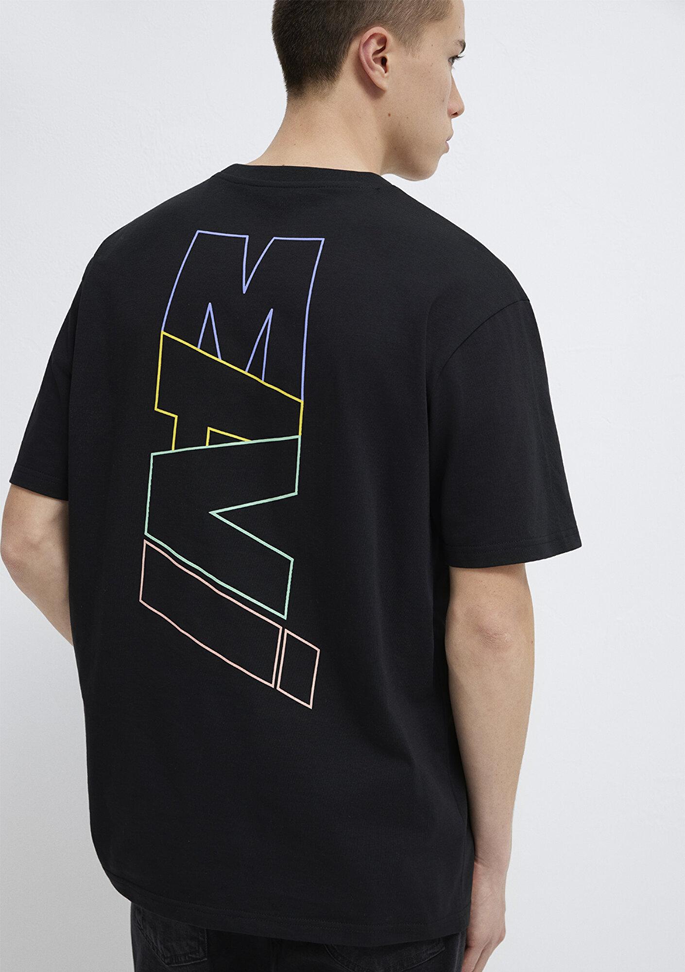 Mavi Mavi Logo Sırt Baskılı Siyah Tişört Loose Fit / Bol Rahat Kesim 0612350-900