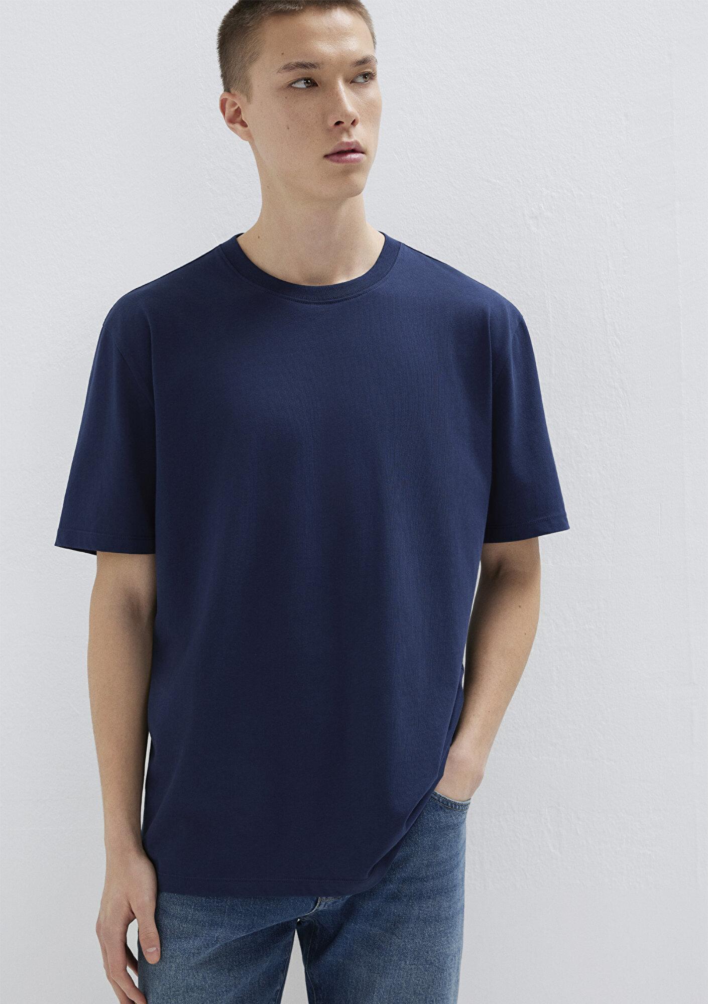 Mavi Lacivert Basic Tişört Loose Fit / Bol Rahat Kesim 066249-70497