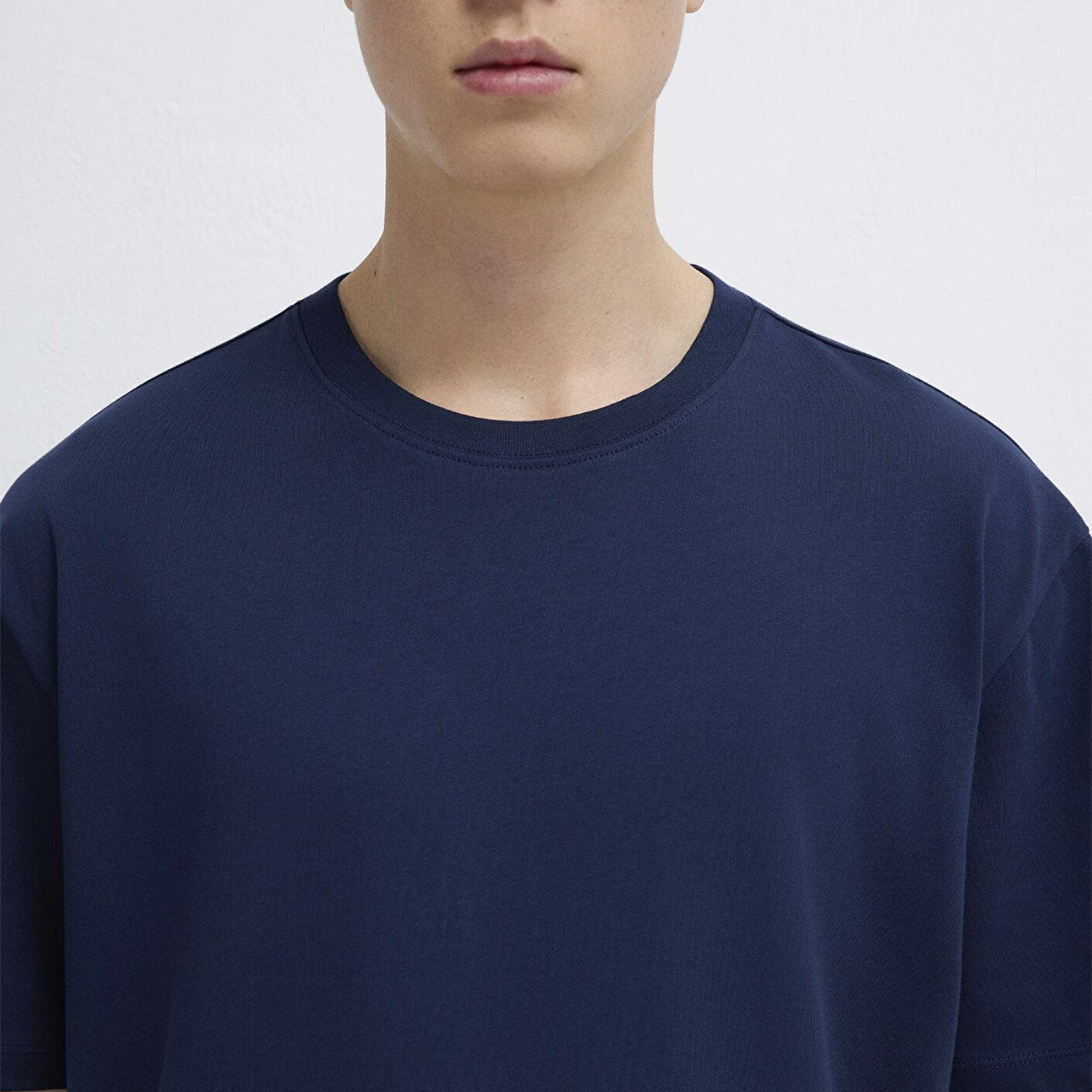 Mavi Lacivert Basic Tişört Loose Fit / Bol Rahat Kesim 066249-70497
