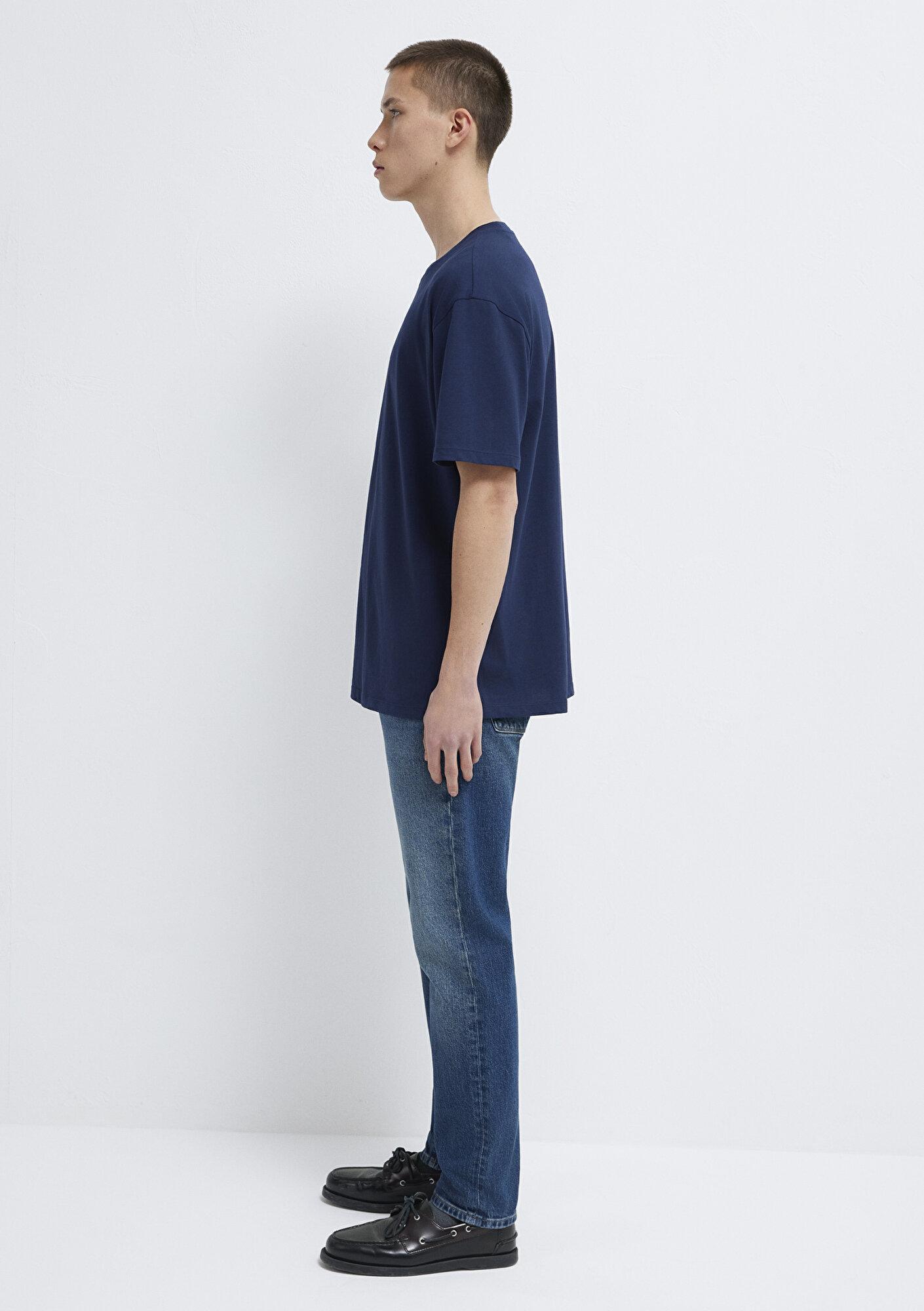 Mavi Lacivert Basic Tişört Loose Fit / Bol Rahat Kesim 066249-70497