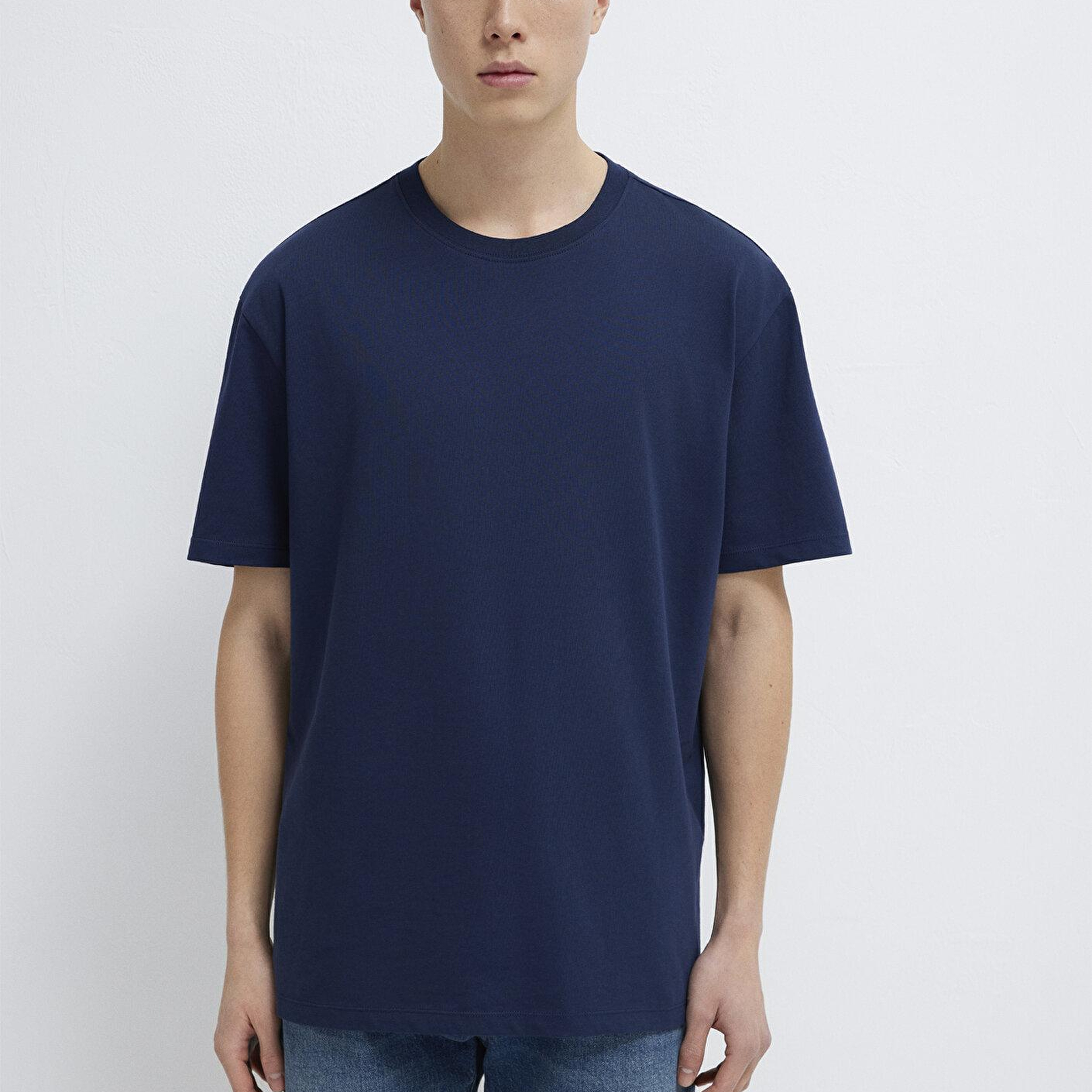 Mavi Lacivert Basic Tişört Loose Fit / Bol Rahat Kesim 066249-70497