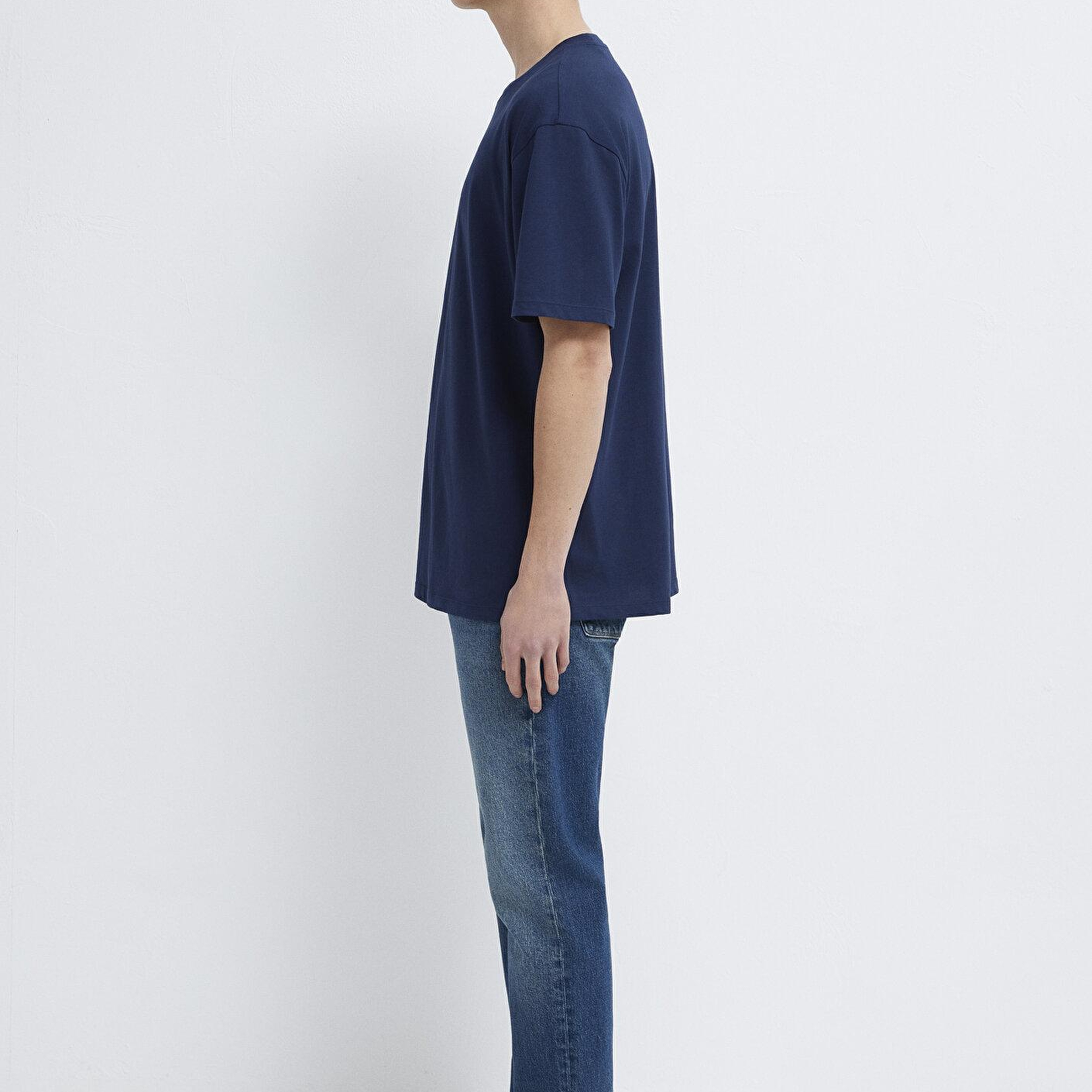 Mavi Lacivert Basic Tişört Loose Fit / Bol Rahat Kesim 066249-70497