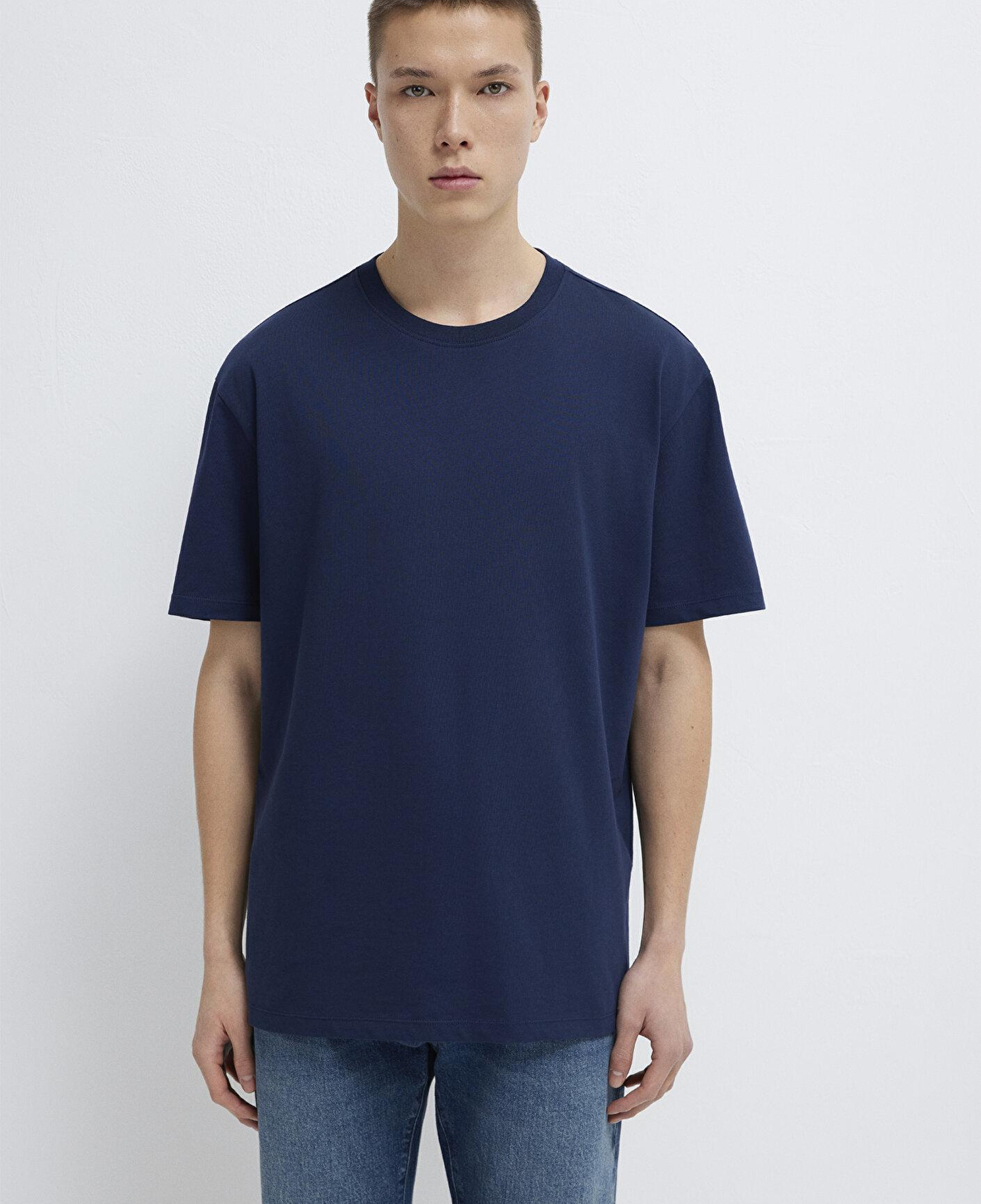 Mavi Lacivert Basic Tişört Loose Fit / Bol Rahat Kesim 066249-70497
