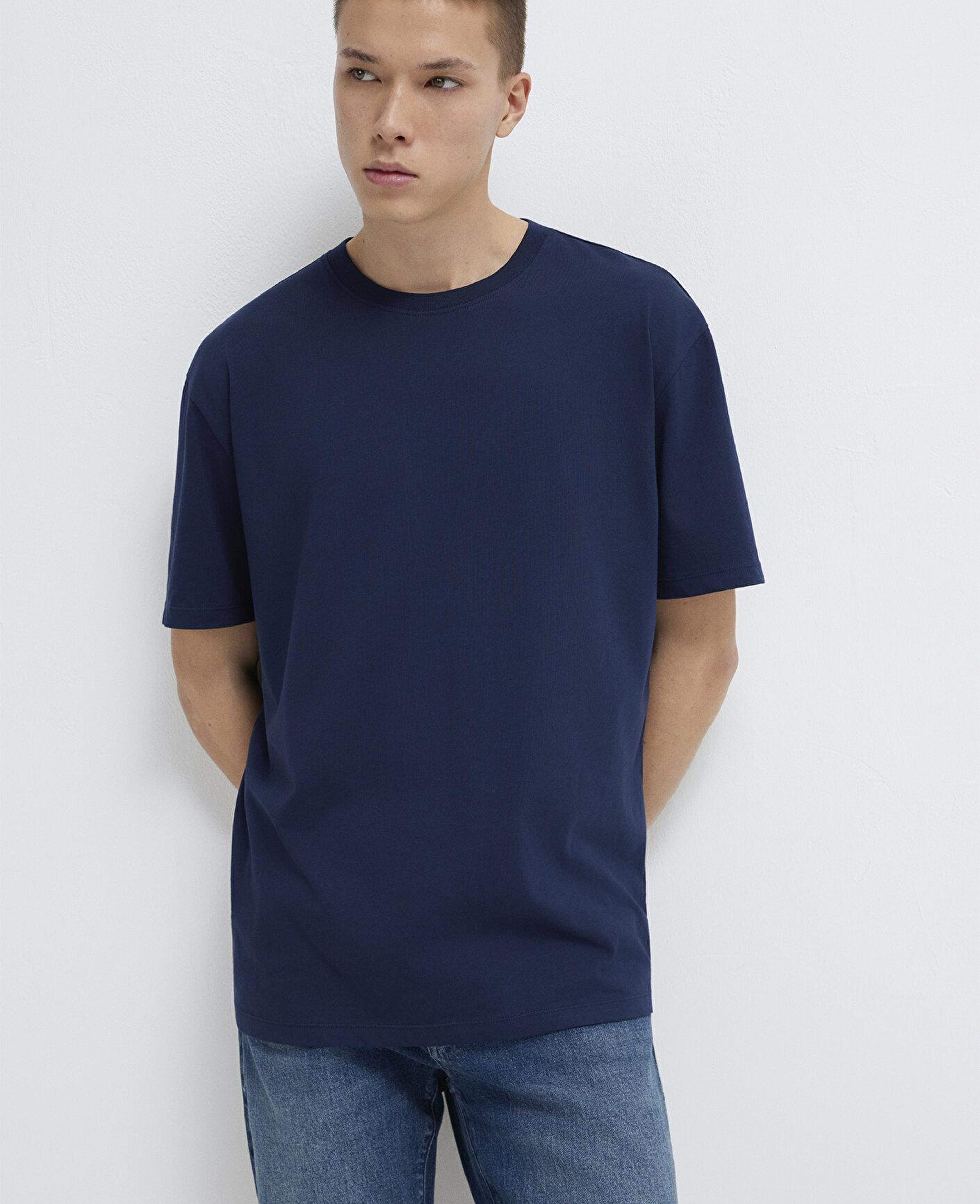 Mavi Lacivert Basic Tişört Loose Fit / Bol Rahat Kesim 066249-70497