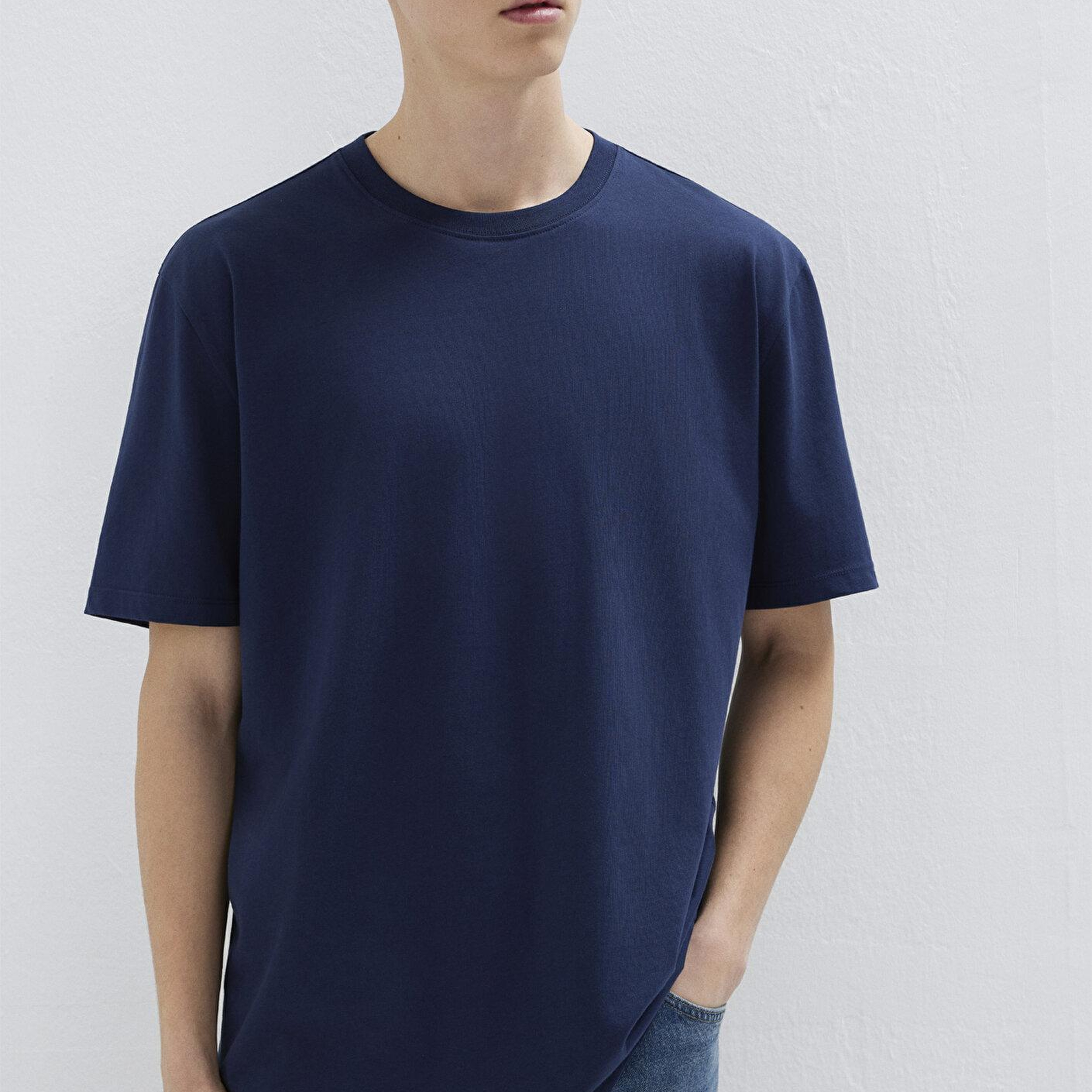 Mavi Lacivert Basic Tişört Loose Fit / Bol Rahat Kesim 066249-70497