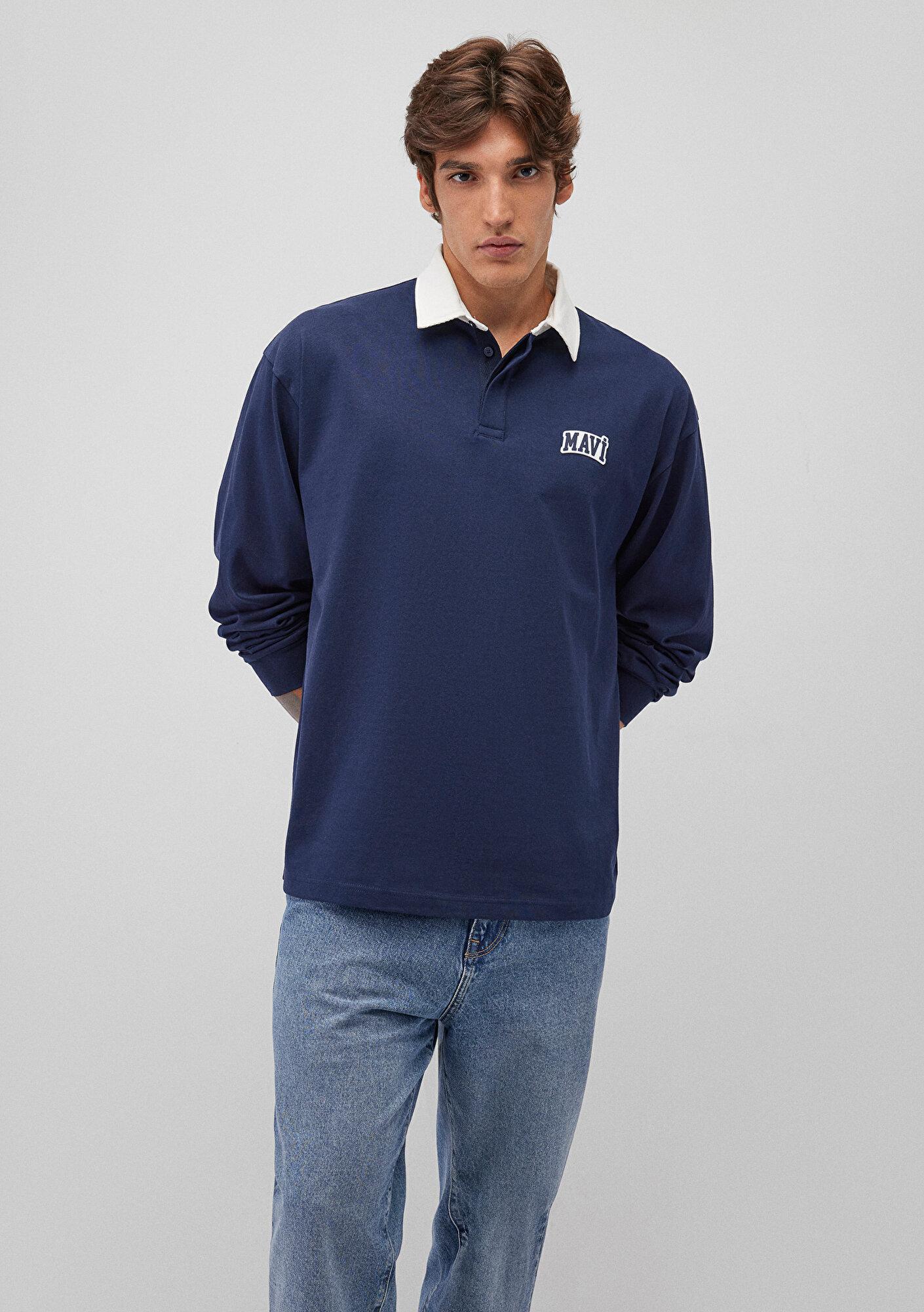 Mavi Mavi Logo Baskılı Lacivert Polo Sweatshirt 0S10172-70497