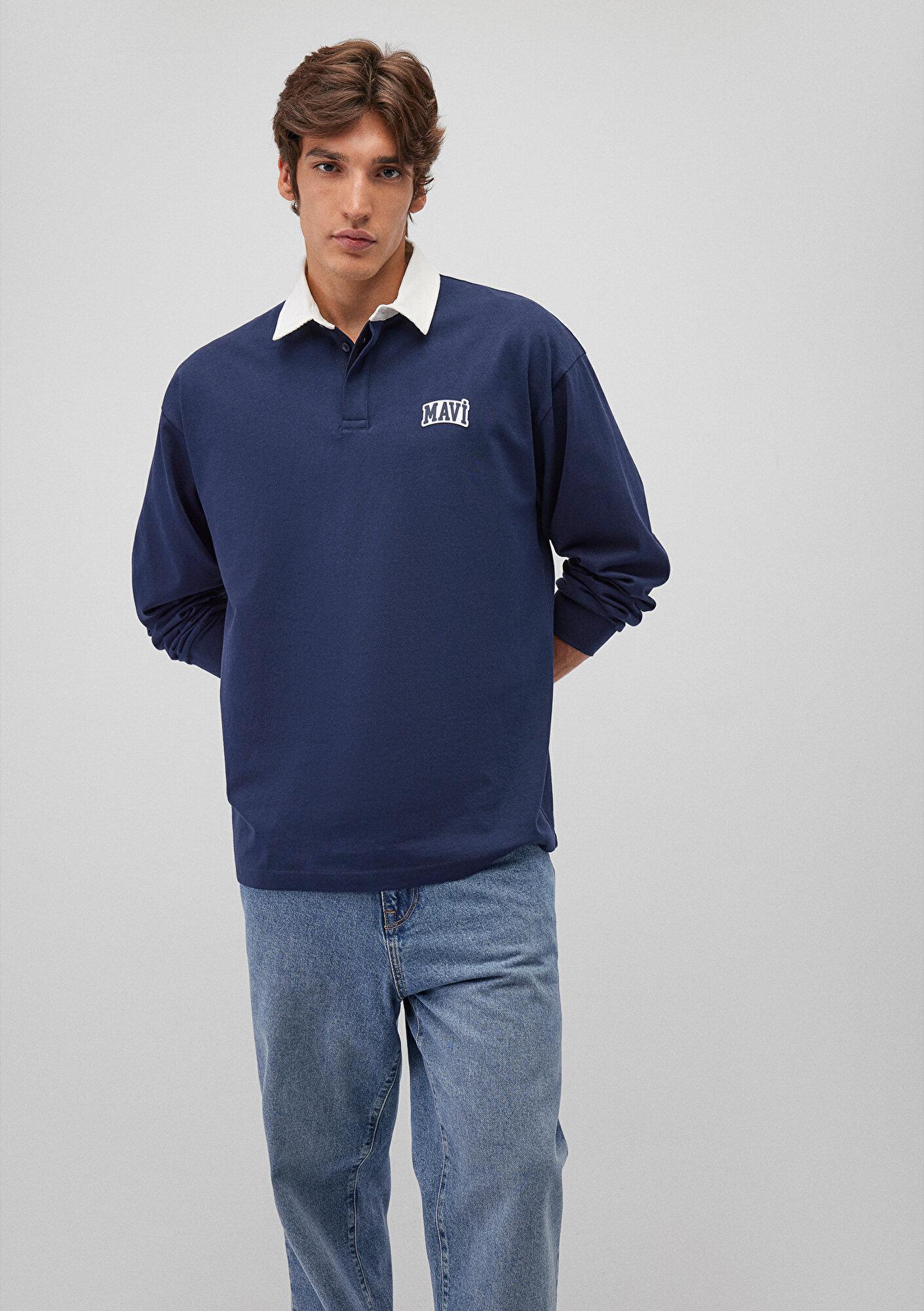 Mavi Mavi Logo Baskılı Lacivert Polo Sweatshirt 0S10172-70497