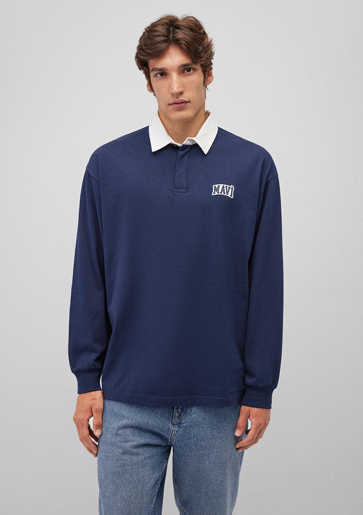 Mavi Mavi Logo Baskılı Lacivert Polo Sweatshirt 0S10172-70497