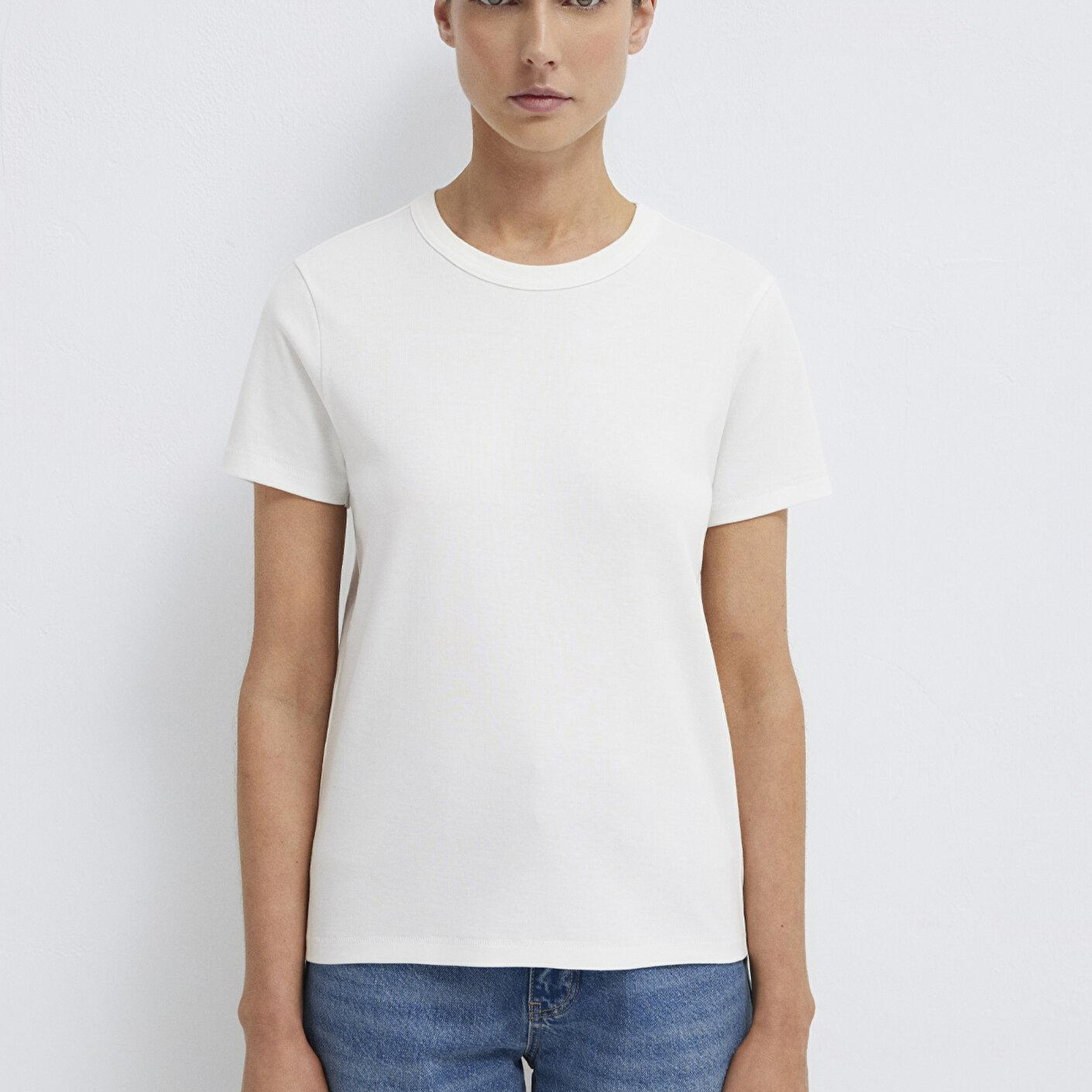 Mavi Bisiklet Yaka İnterlok Beyaz Basic Tişört Slim Fit / Dar Kesim 1612707-70057