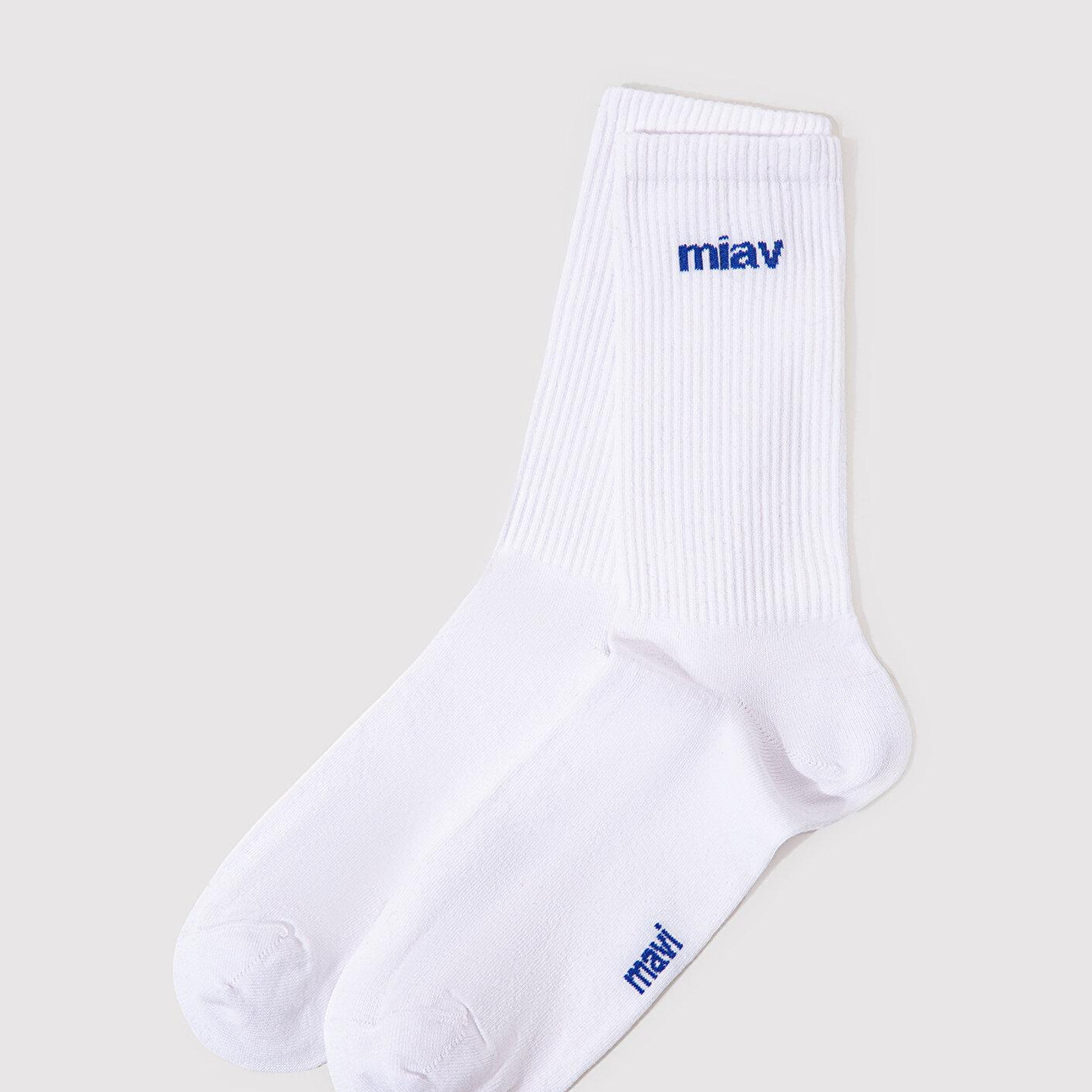 Mavi Miav Baskılı Beyaz Soket Çorap 0911440-620