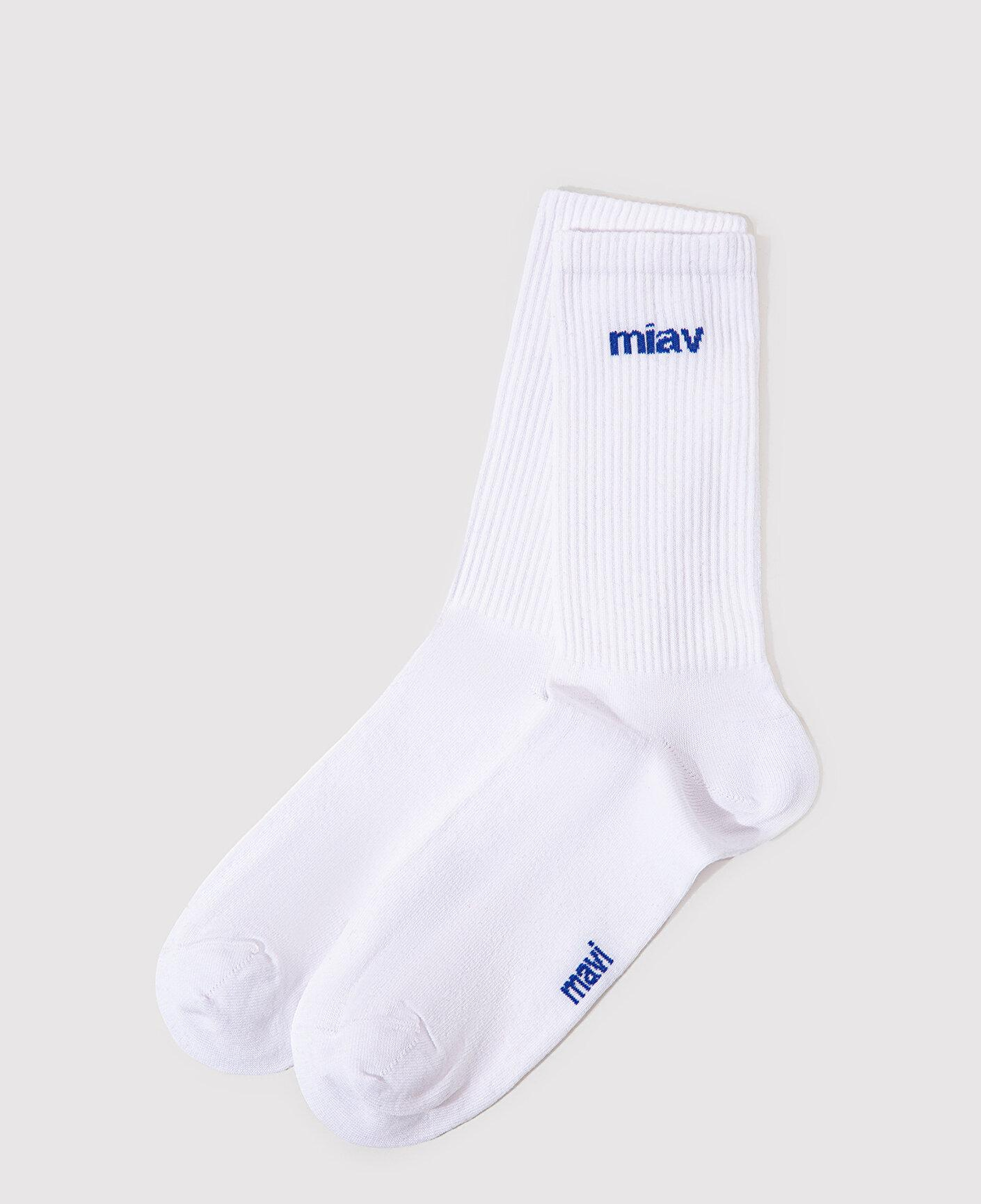Mavi Miav Baskılı Beyaz Soket Çorap 0911440-620