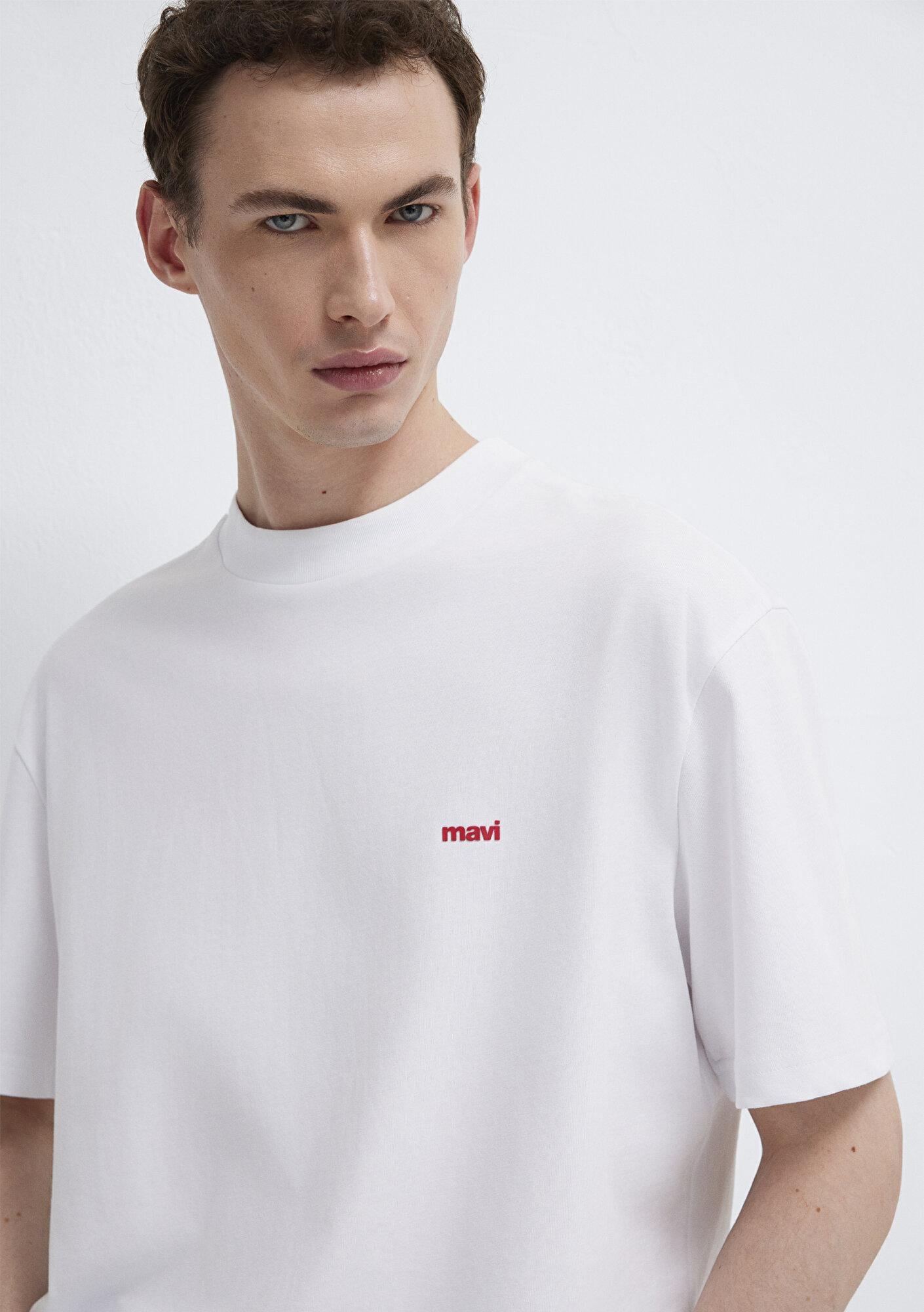 Mavi Mavi Logo Baskılı Beyaz Basic Tişört Loose Fit / Bol Rahat Kesim 0612216-620