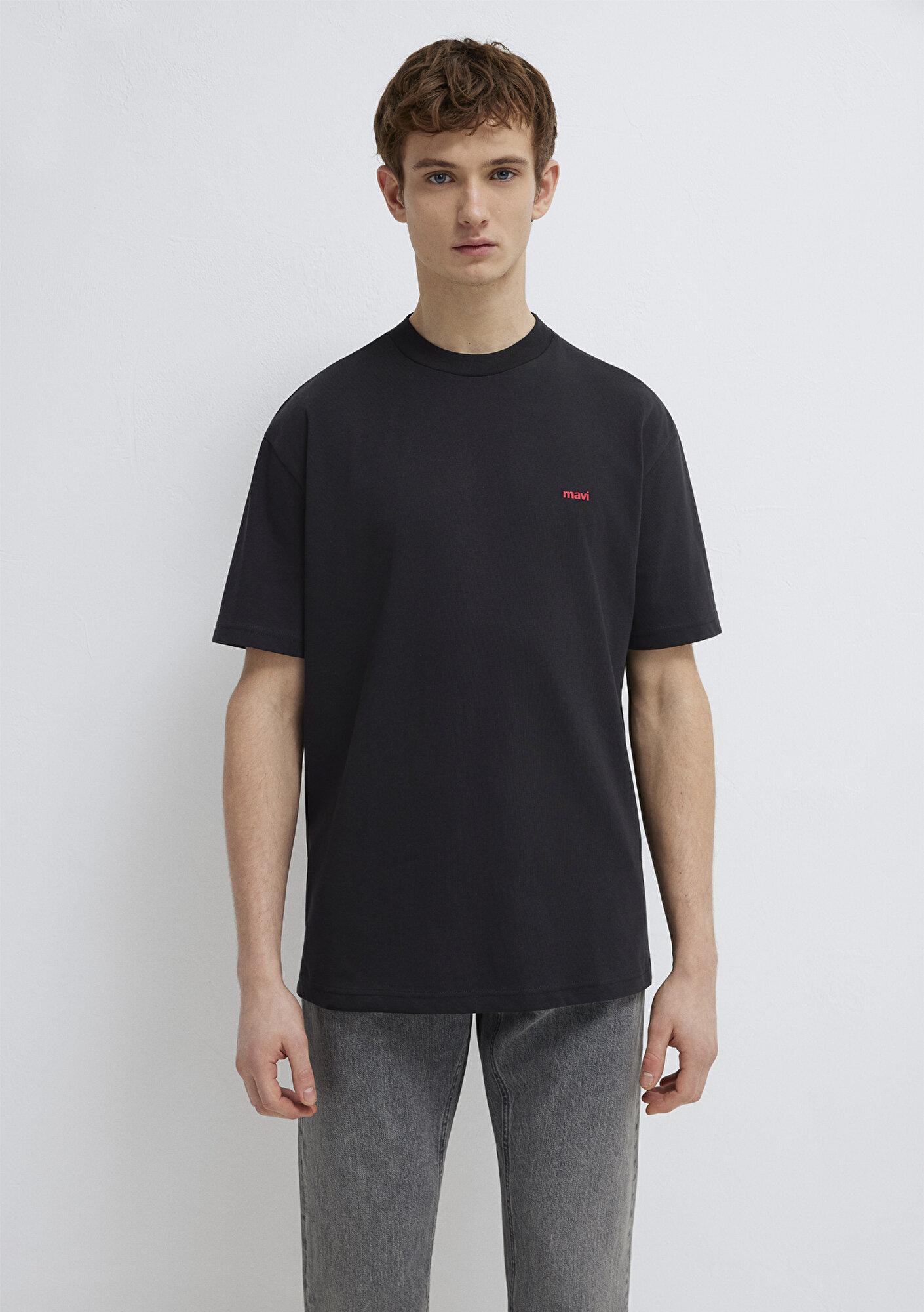 Mavi Mavi Logo Baskılı Siyah Basic Tişört Loose Fit / Bol Rahat Kesim 0612216-900
