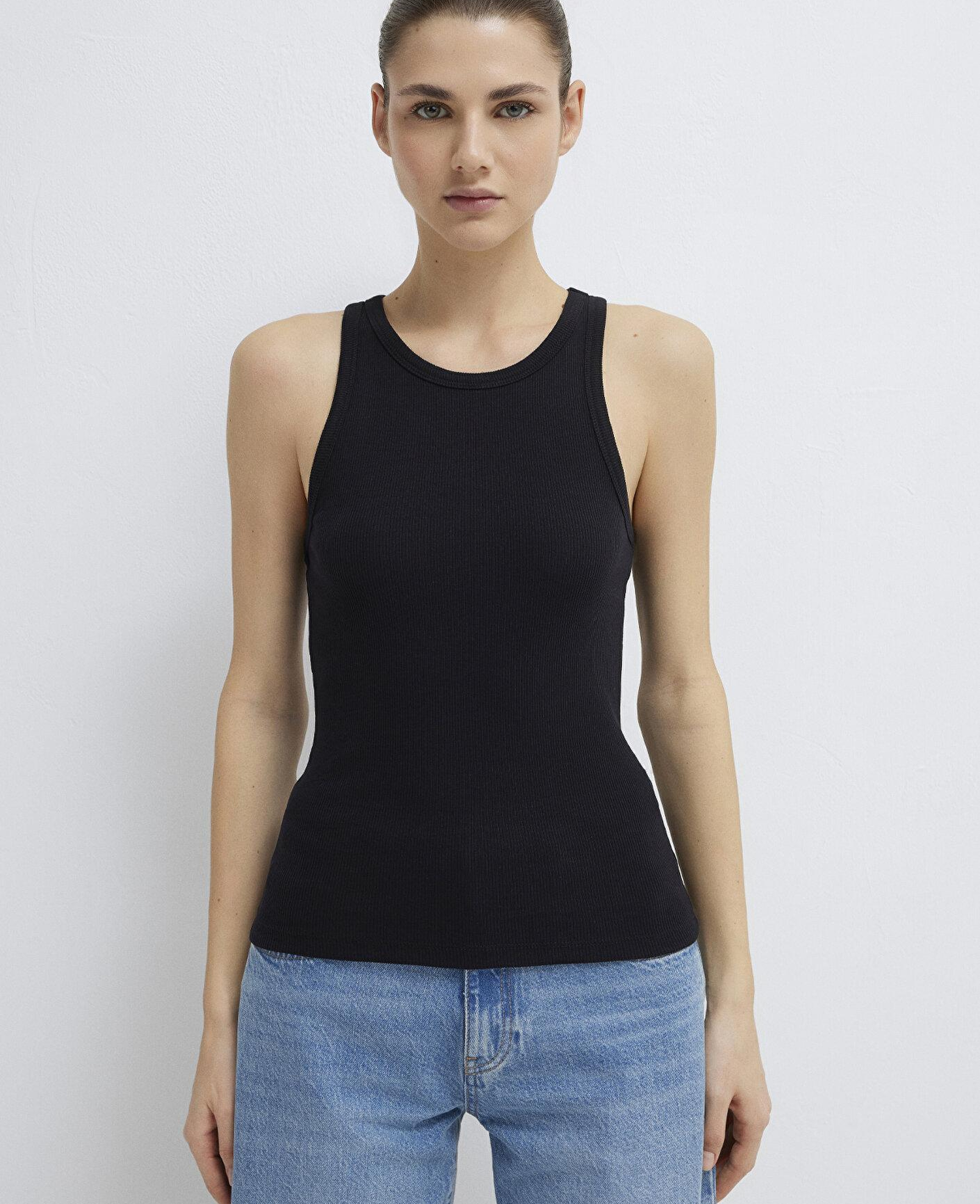 Mavi Halter Yaka Siyah Basic Atlet Slim Fit / Dar Kesim 1612462-900