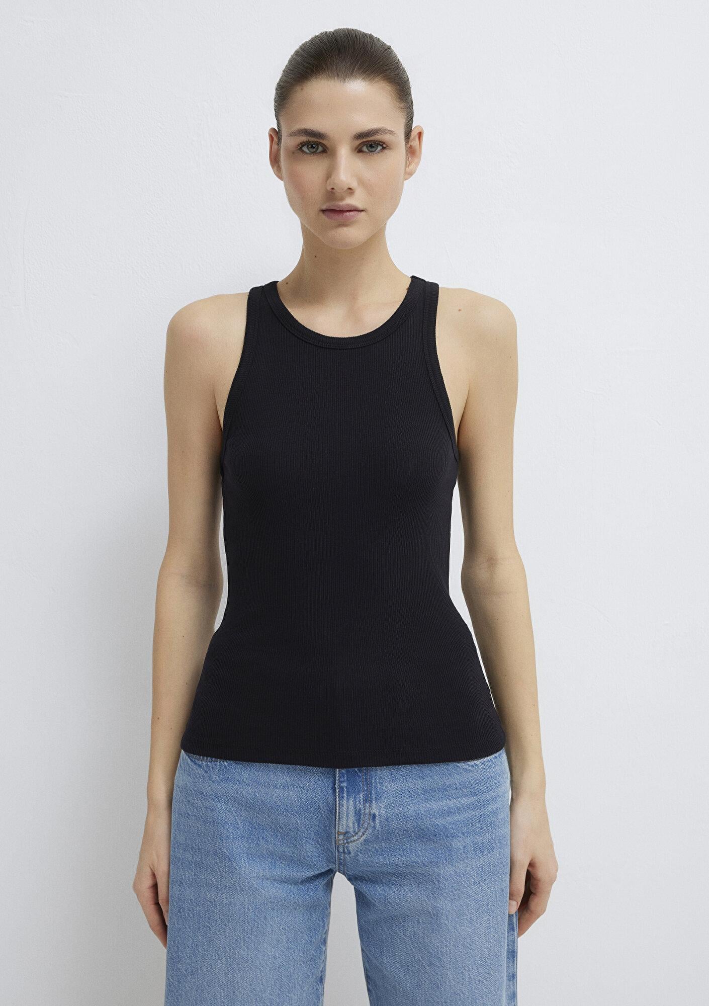Mavi Halter Yaka Siyah Basic Atlet Slim Fit / Dar Kesim 1612462-900