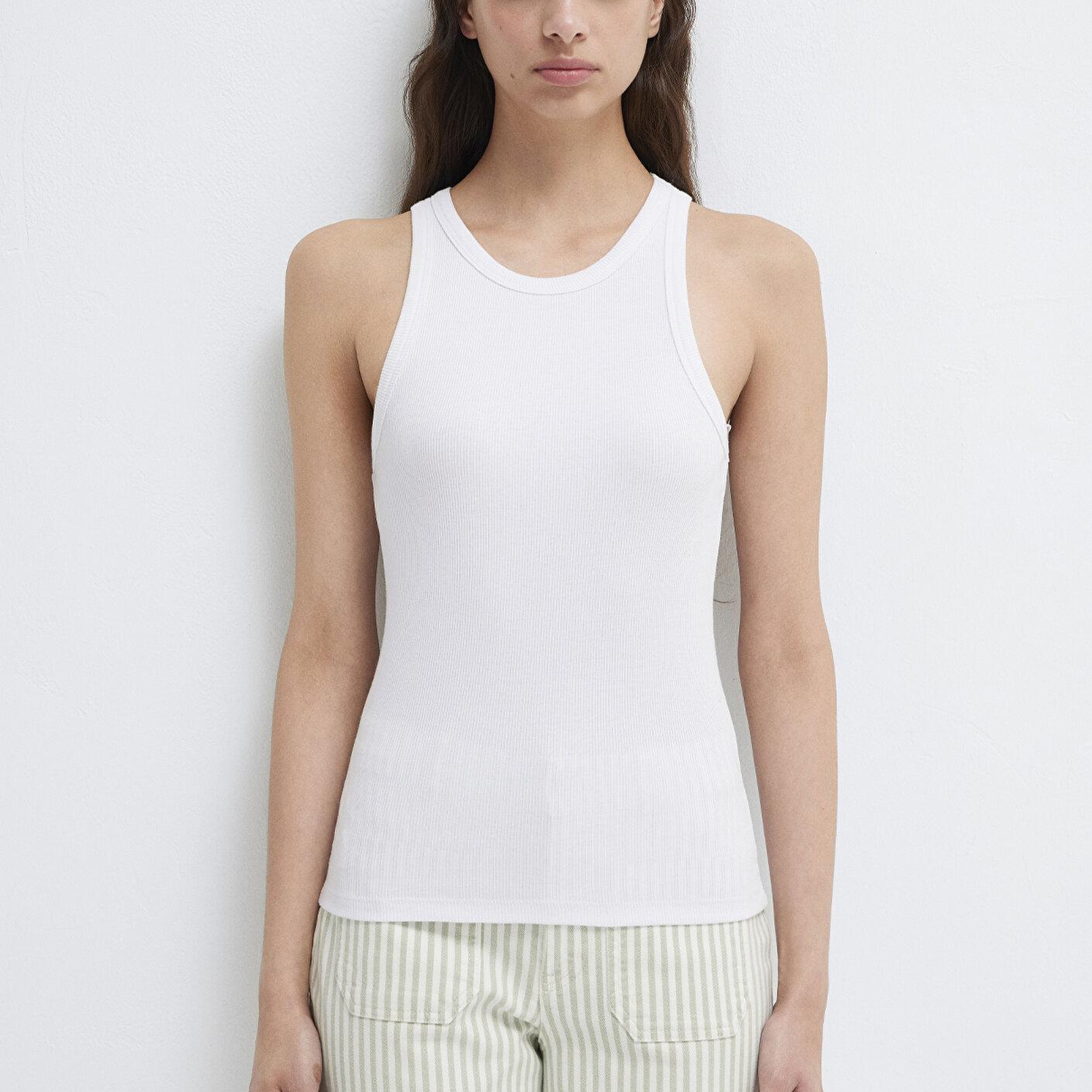 Mavi Halter Yaka Beyaz Basic Atlet Slim Fit / Dar Kesim 1612462-620