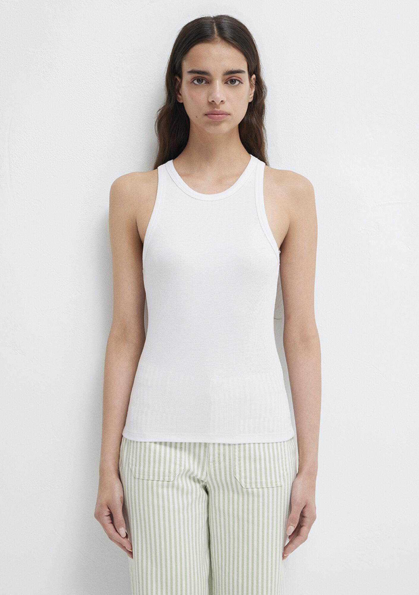Mavi Halter Yaka Beyaz Basic Atlet Slim Fit / Dar Kesim 1612462-620