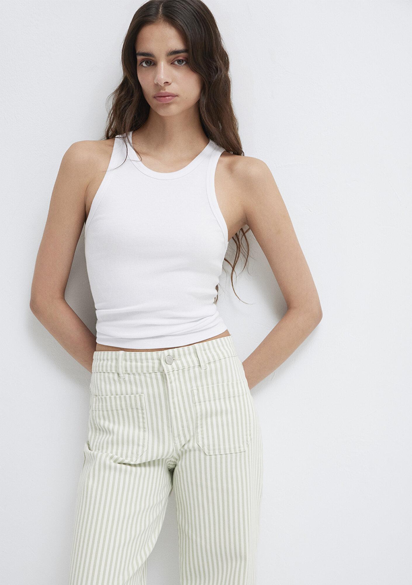 Mavi Halter Yaka Beyaz Basic Atlet Slim Fit / Dar Kesim 1612462-620