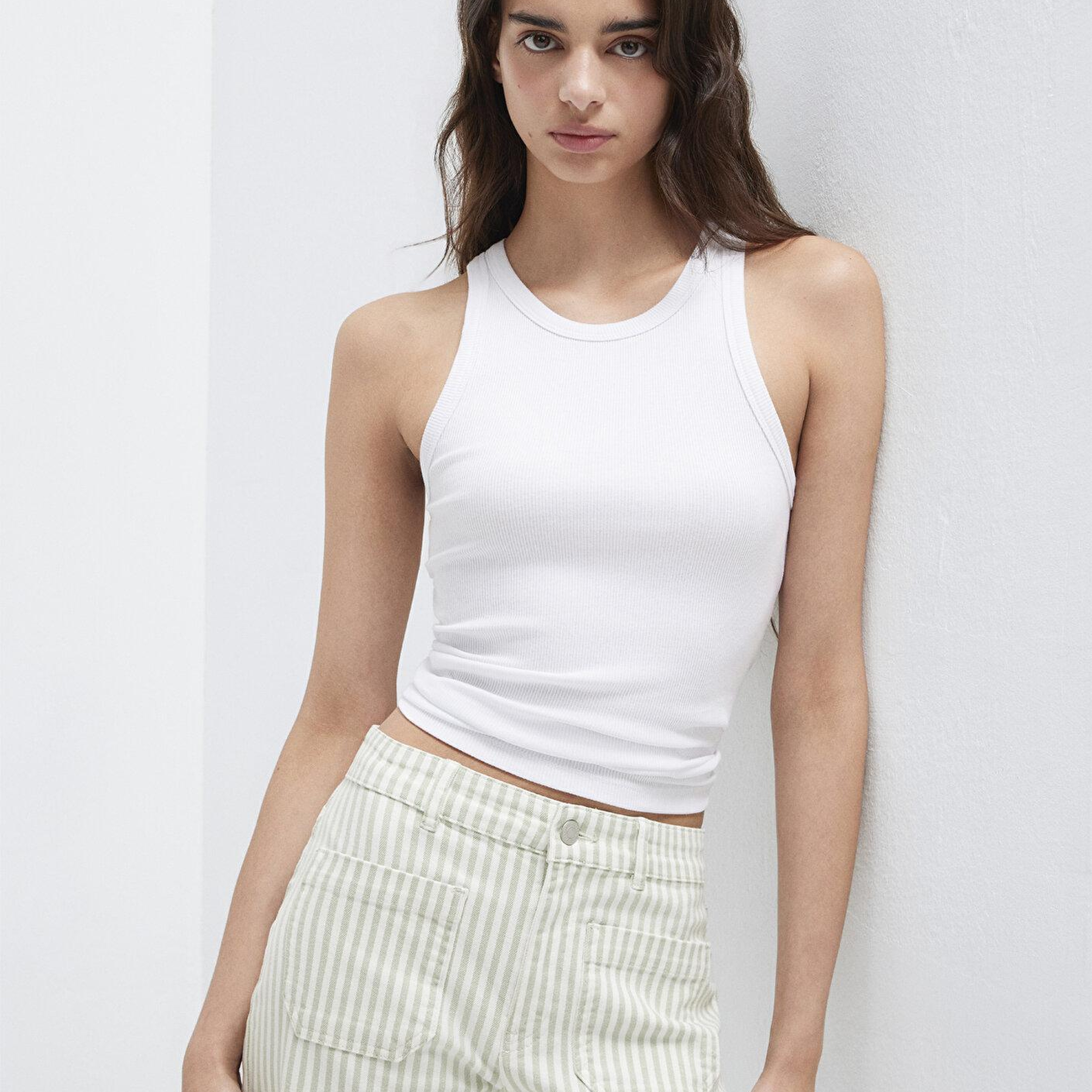 Mavi Halter Yaka Beyaz Basic Atlet Slim Fit / Dar Kesim 1612462-620
