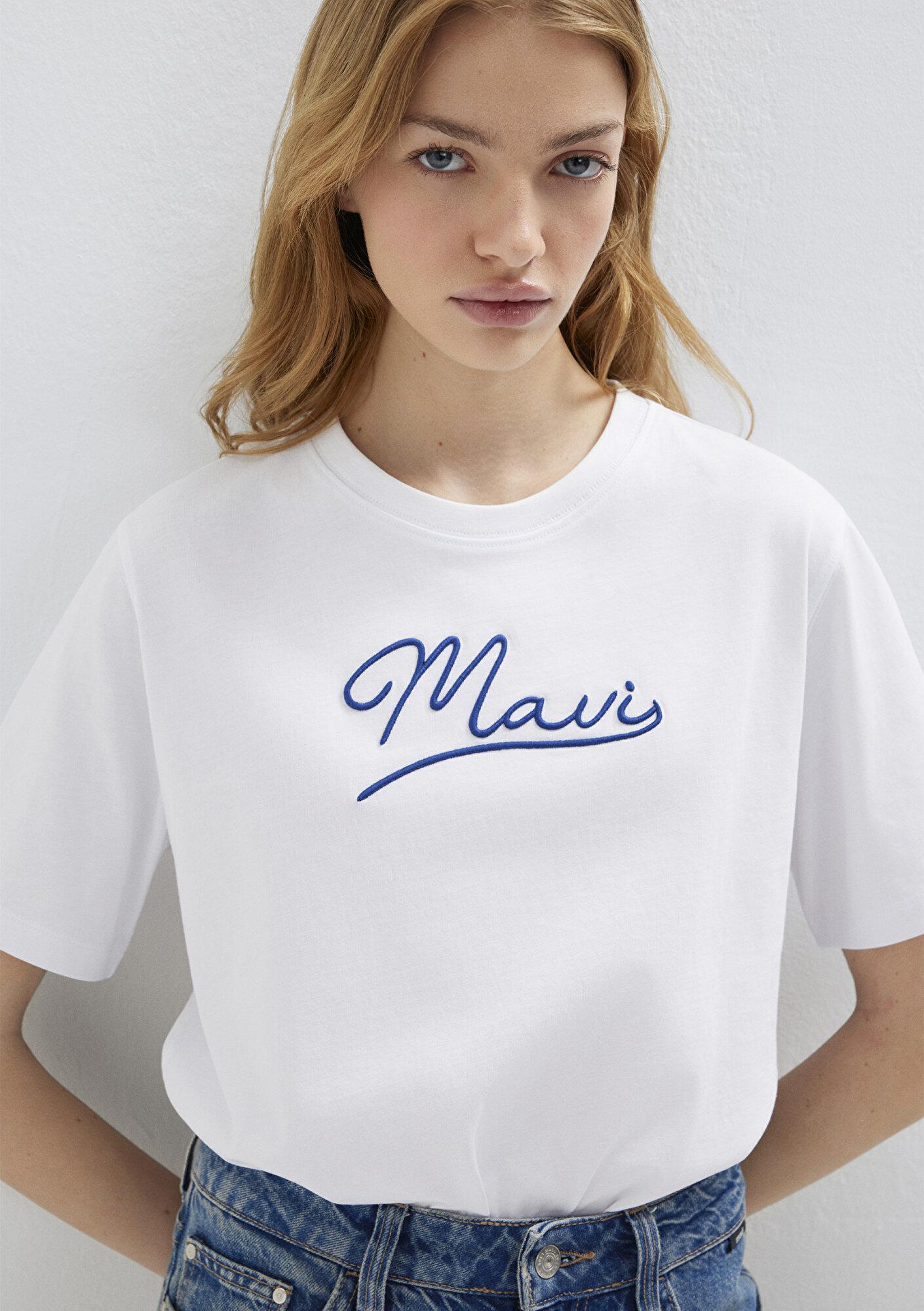 Mavi Mavi Nakışlı Beyaz Tişört Regular Fit / Normal Kesim 1612421-620