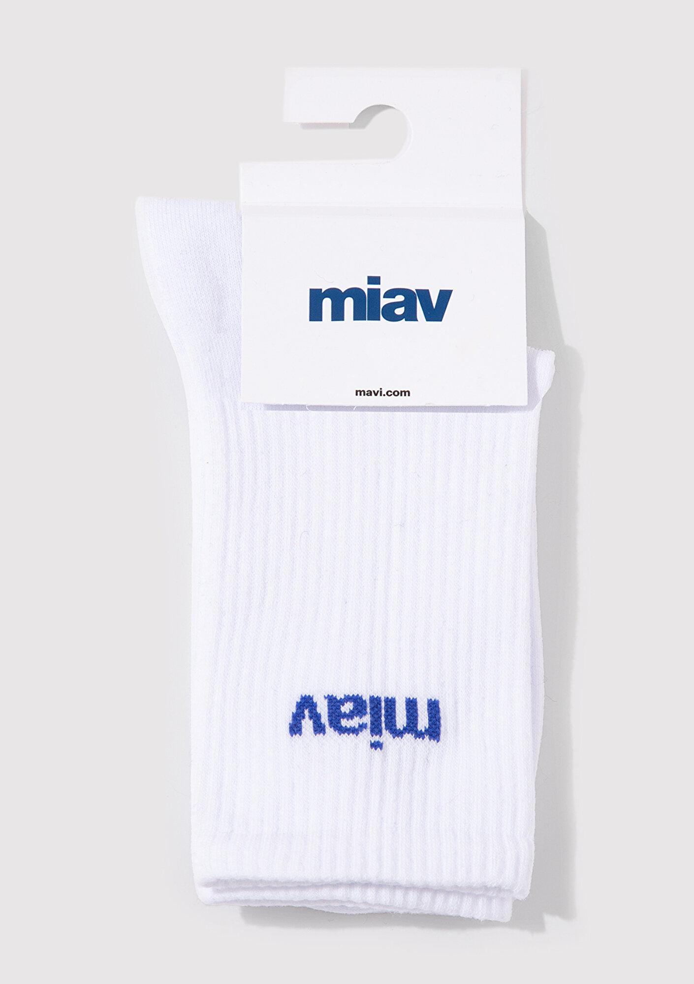 Mavi Miav Baskılı Beyaz Soket Çorap 1912598-620