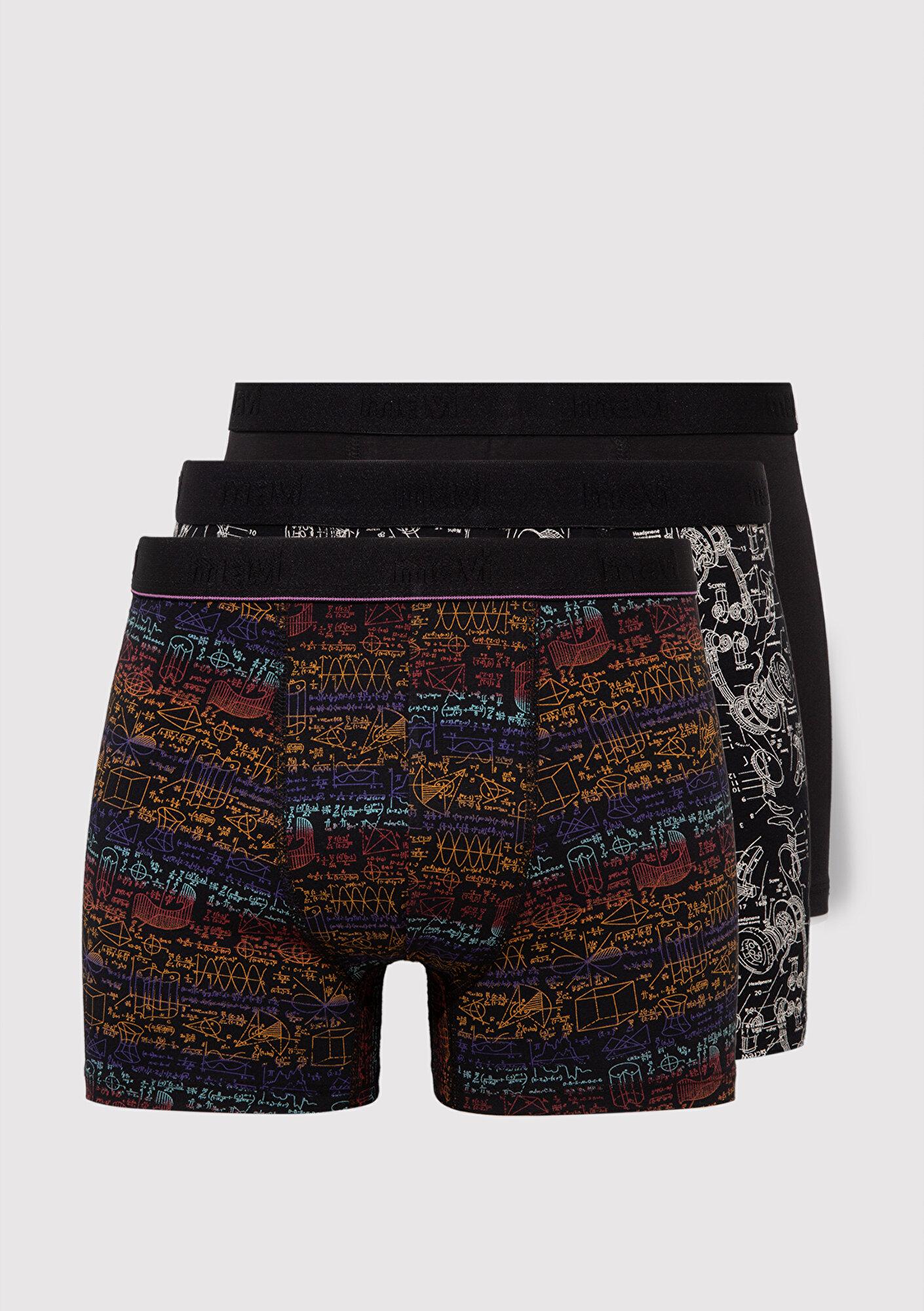Mavi 3lü Baskılı Siyah Boxer 0911420-900