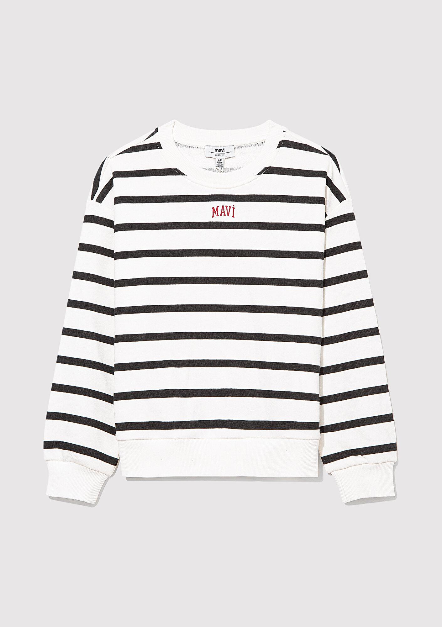 Mavi Mavi Logo Baskılı Siyah Çizgili Sweatshirt 7S10038-900