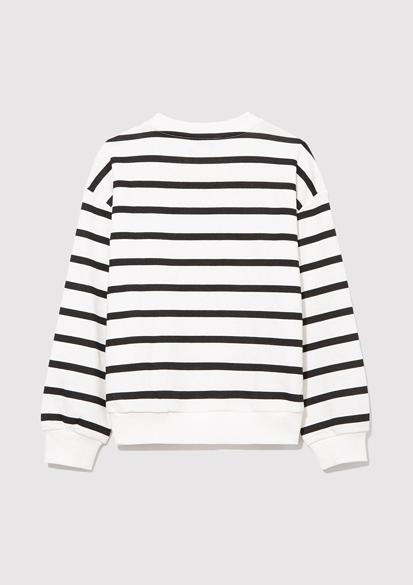 Mavi Mavi Logo Baskılı Siyah Çizgili Sweatshirt 7S10038-900