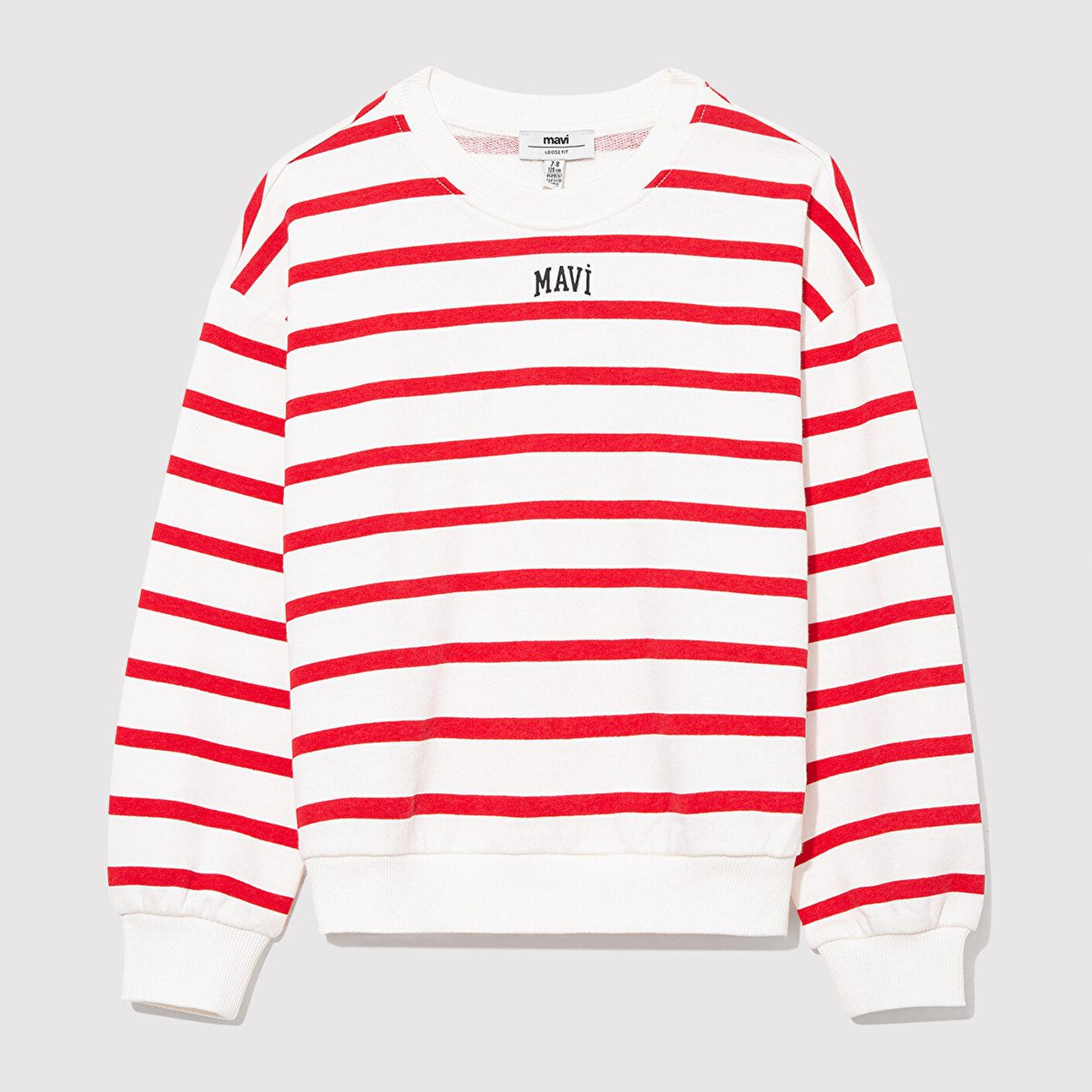 Mavi Mavi Logo Baskılı Kırmızı Çizgili Sweatshirt 7S10038-82054