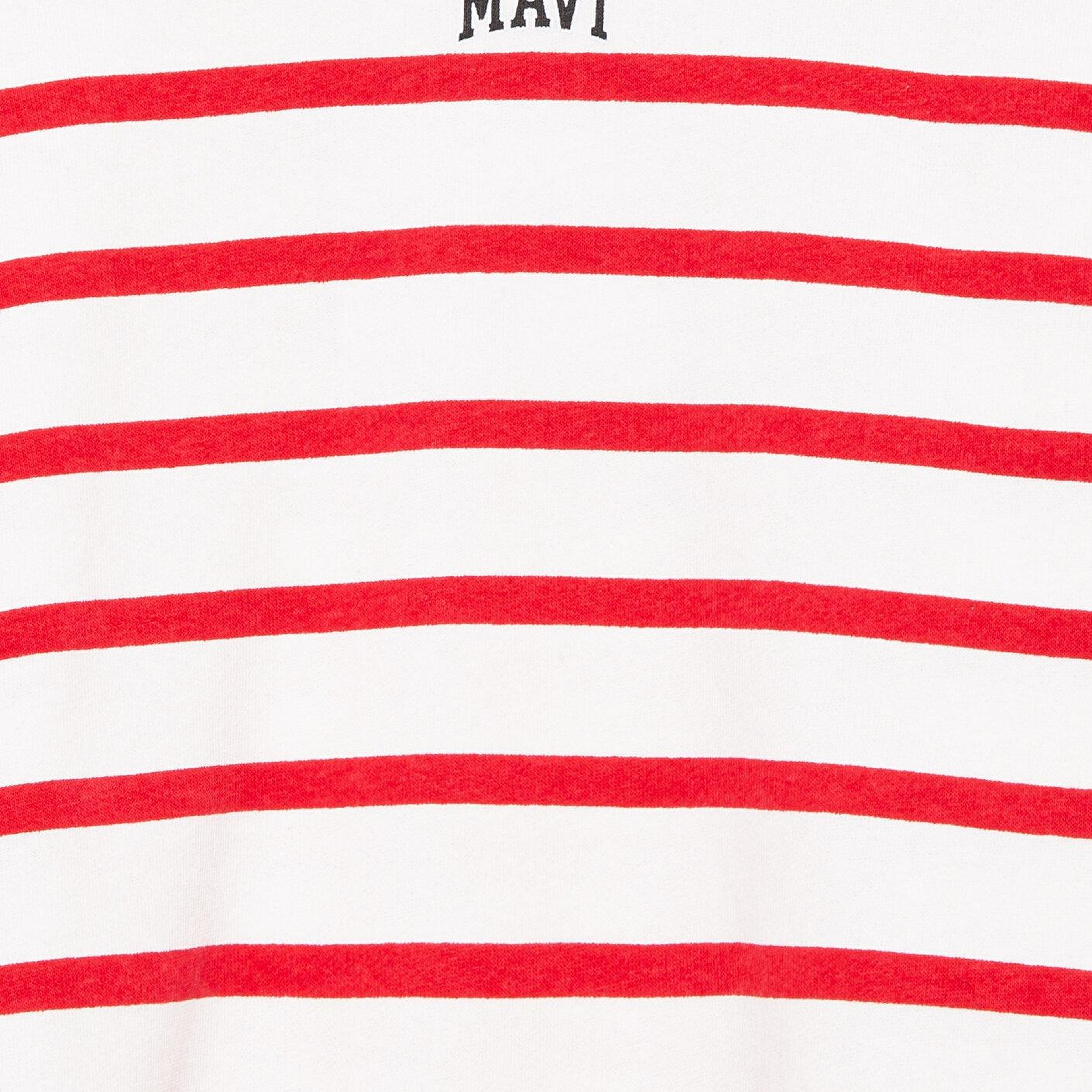 Mavi Mavi Logo Baskılı Kırmızı Çizgili Sweatshirt 7S10038-82054