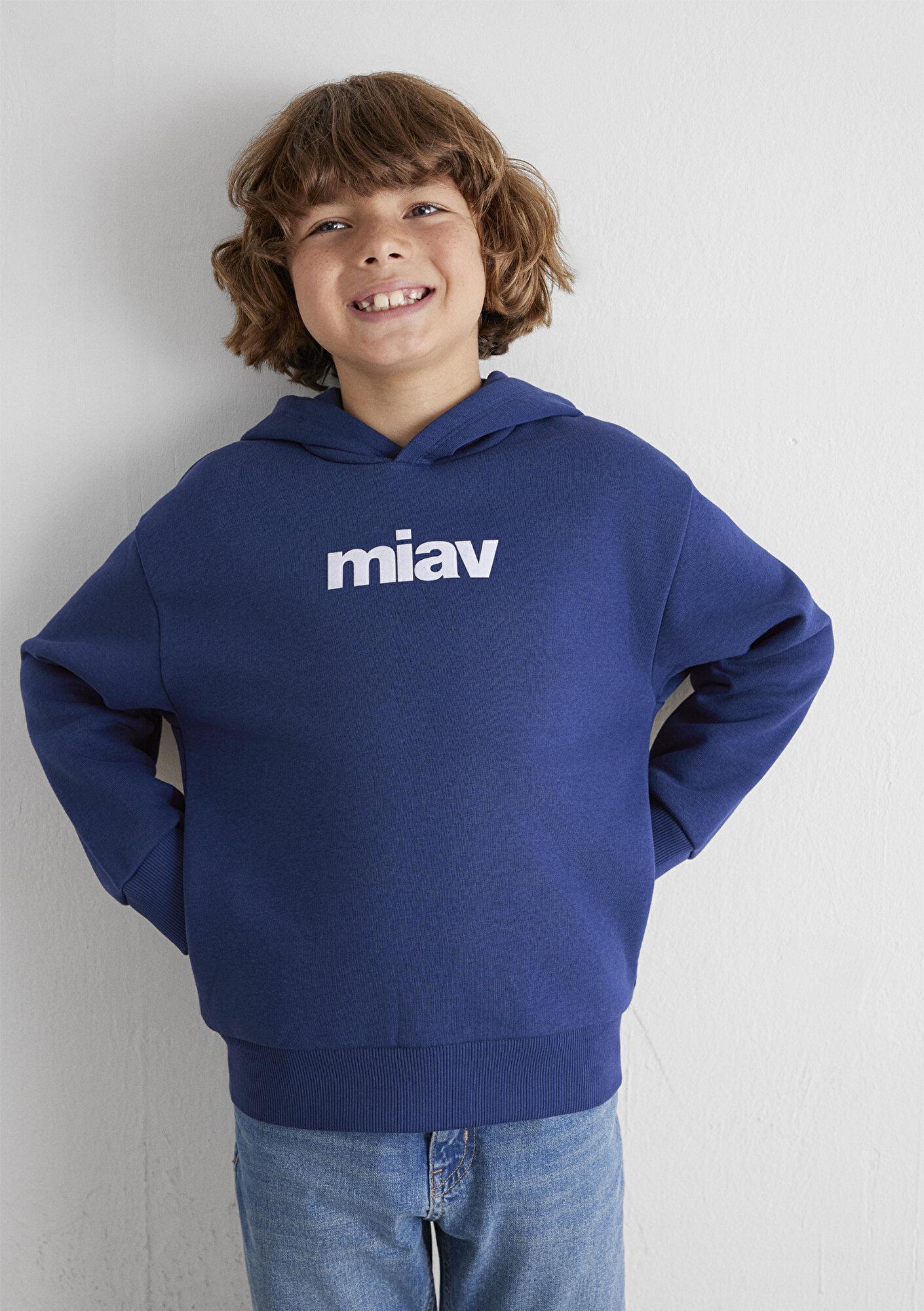 Mavi Miav Baskılı Kapüşonlu Mavi Çocuk Sweatshirt 6S10028-70722