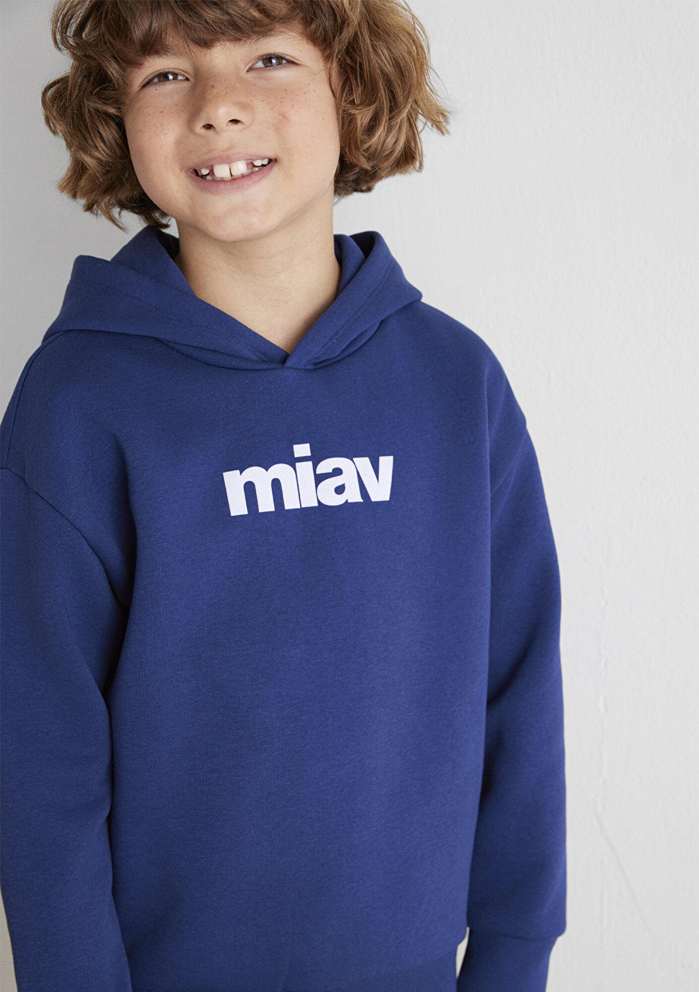 Mavi Miav Baskılı Kapüşonlu Mavi Çocuk Sweatshirt 6S10028-70722