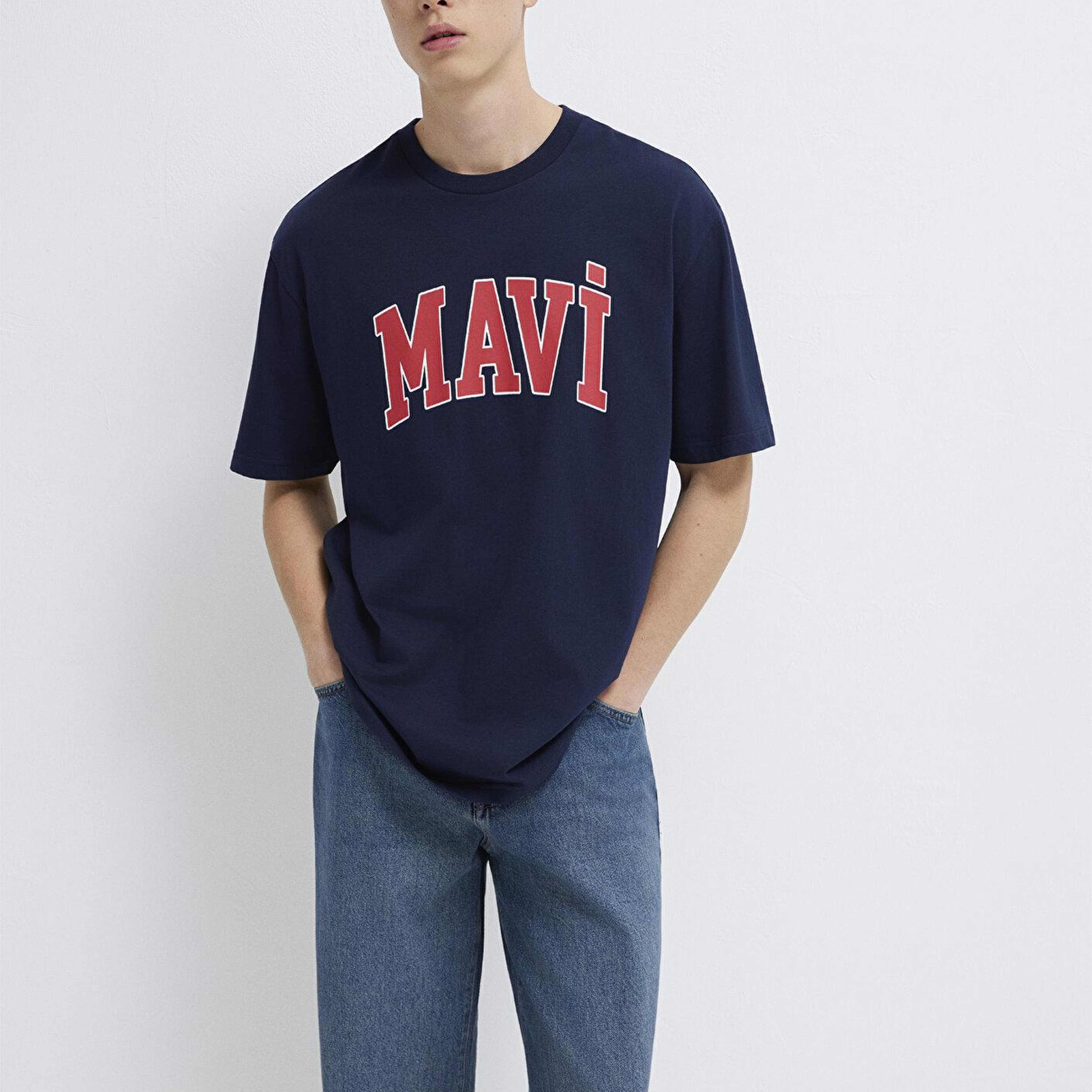 Mavi Mavi Logo Baskılı Lacivert Tişört Loose Fit / Bol Rahat Kesim 0611711-84371