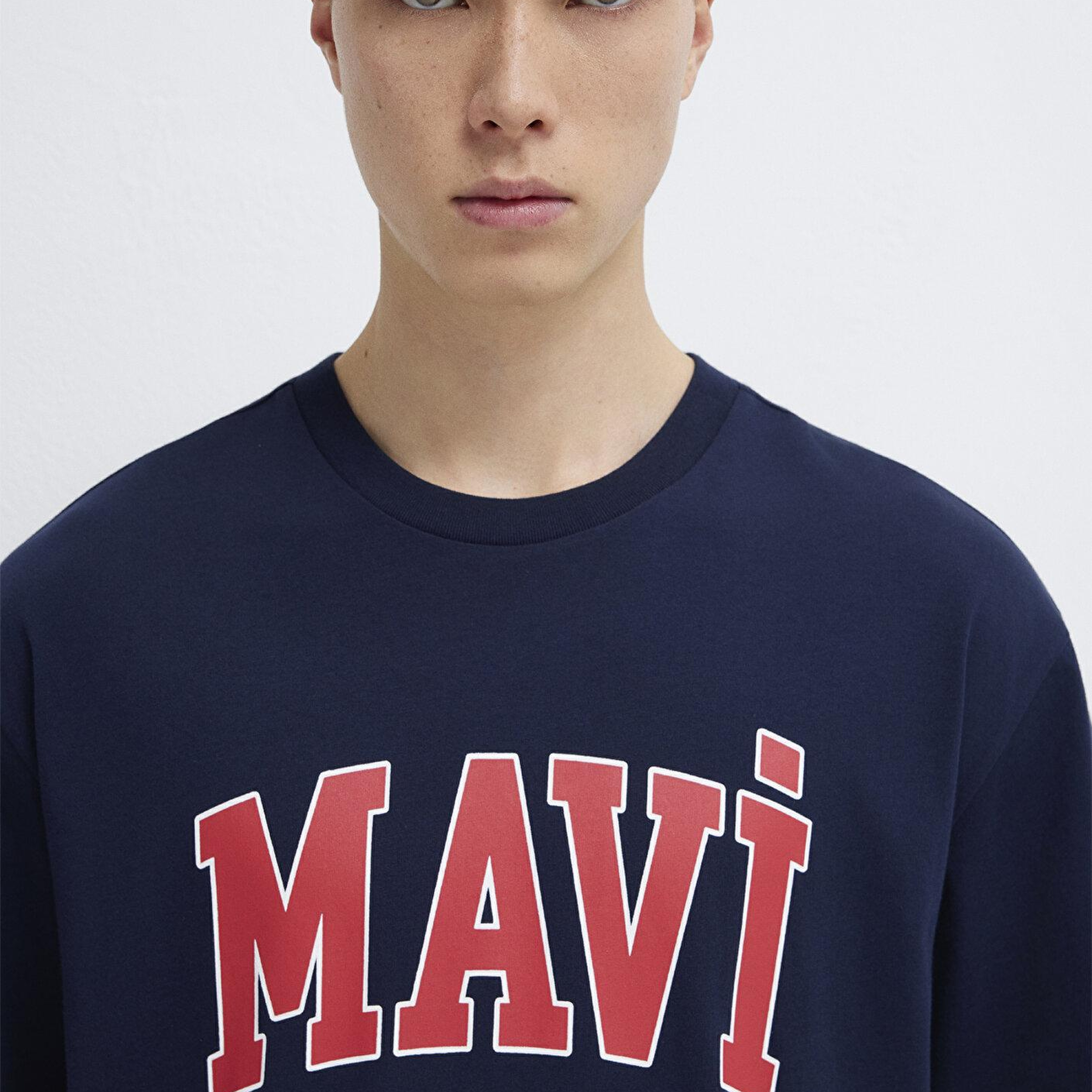 Mavi Mavi Logo Baskılı Lacivert Tişört Loose Fit / Bol Rahat Kesim 0611711-84371