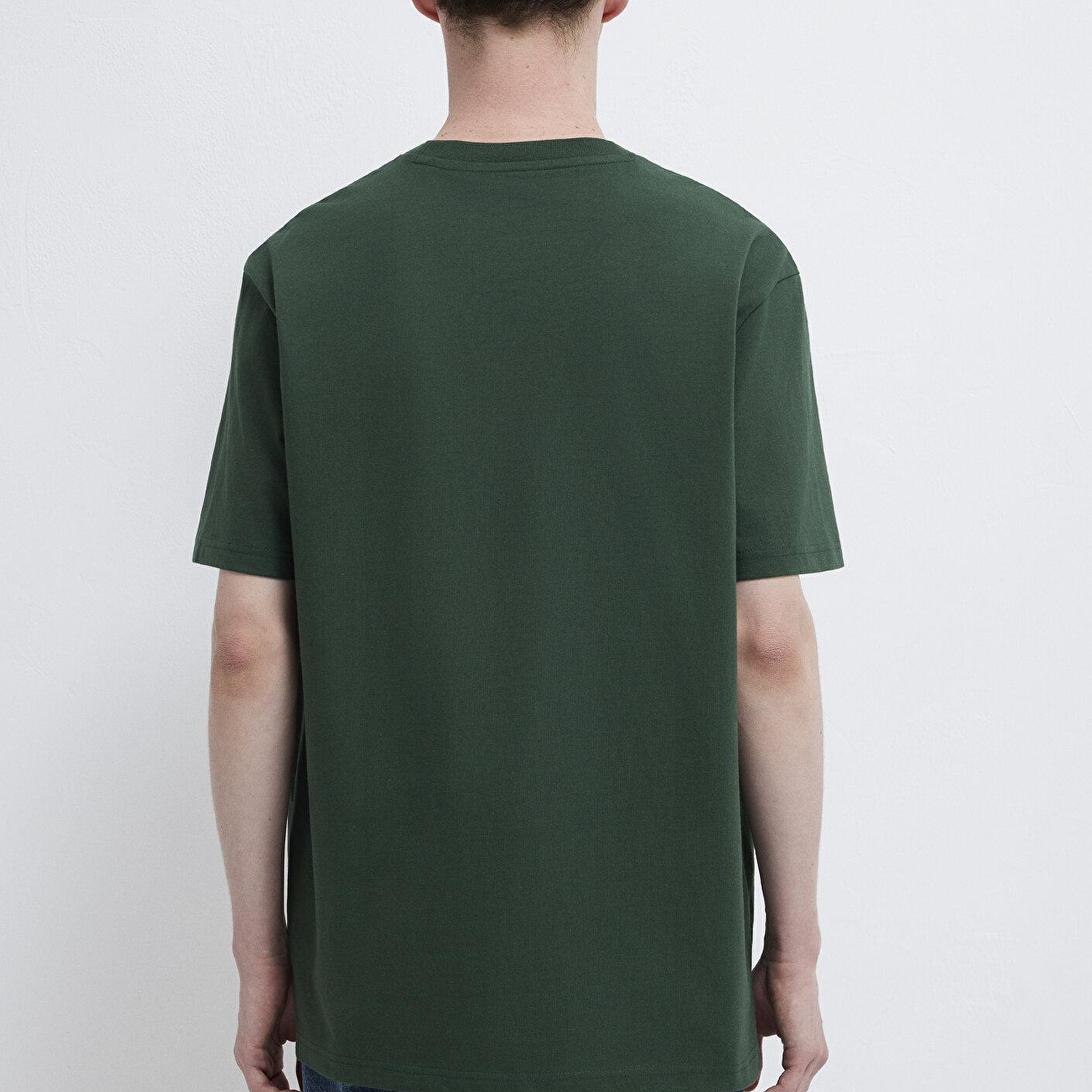 Mavi Cep Detaylı Yeşil Basic Tişört Loose Fit / Bol Rahat Kesim 066248-81570