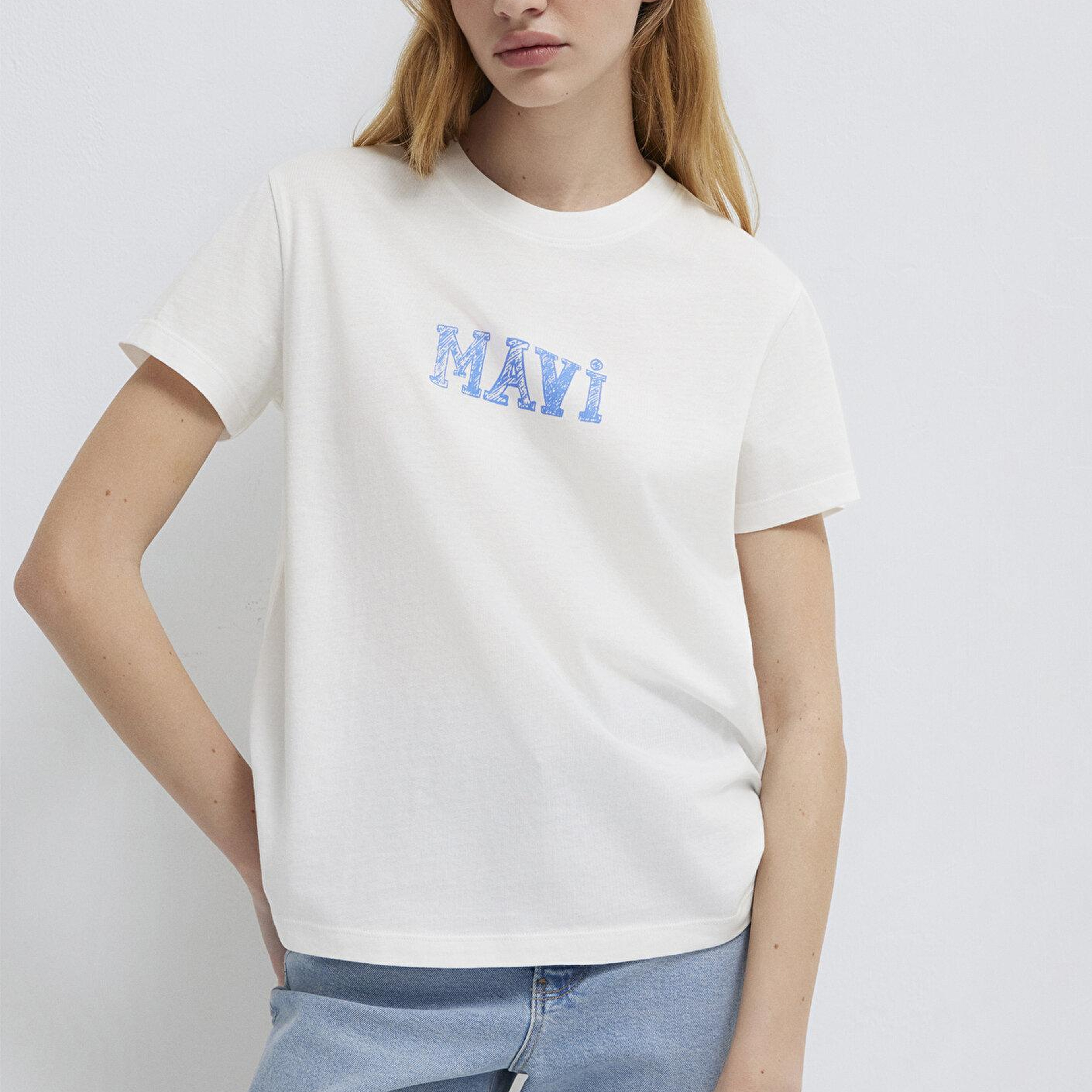 Mavi Mavi Baskılı Beyaz Tişört Regular Fit / Normal Kesim 1612232-70057