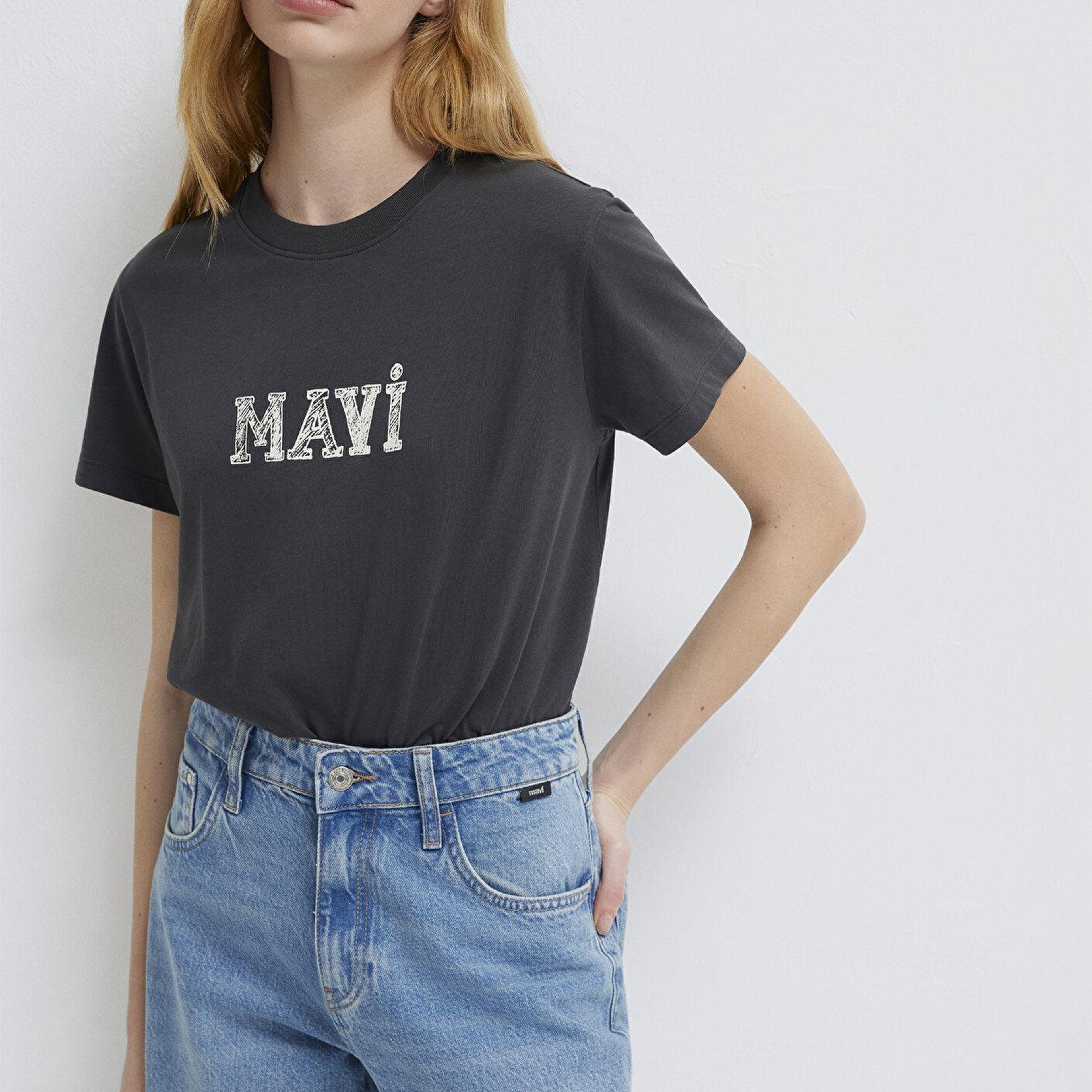 Mavi Mavi Baskılı Antrasit Tişört Regular Fit / Normal Kesim 1612232-34853