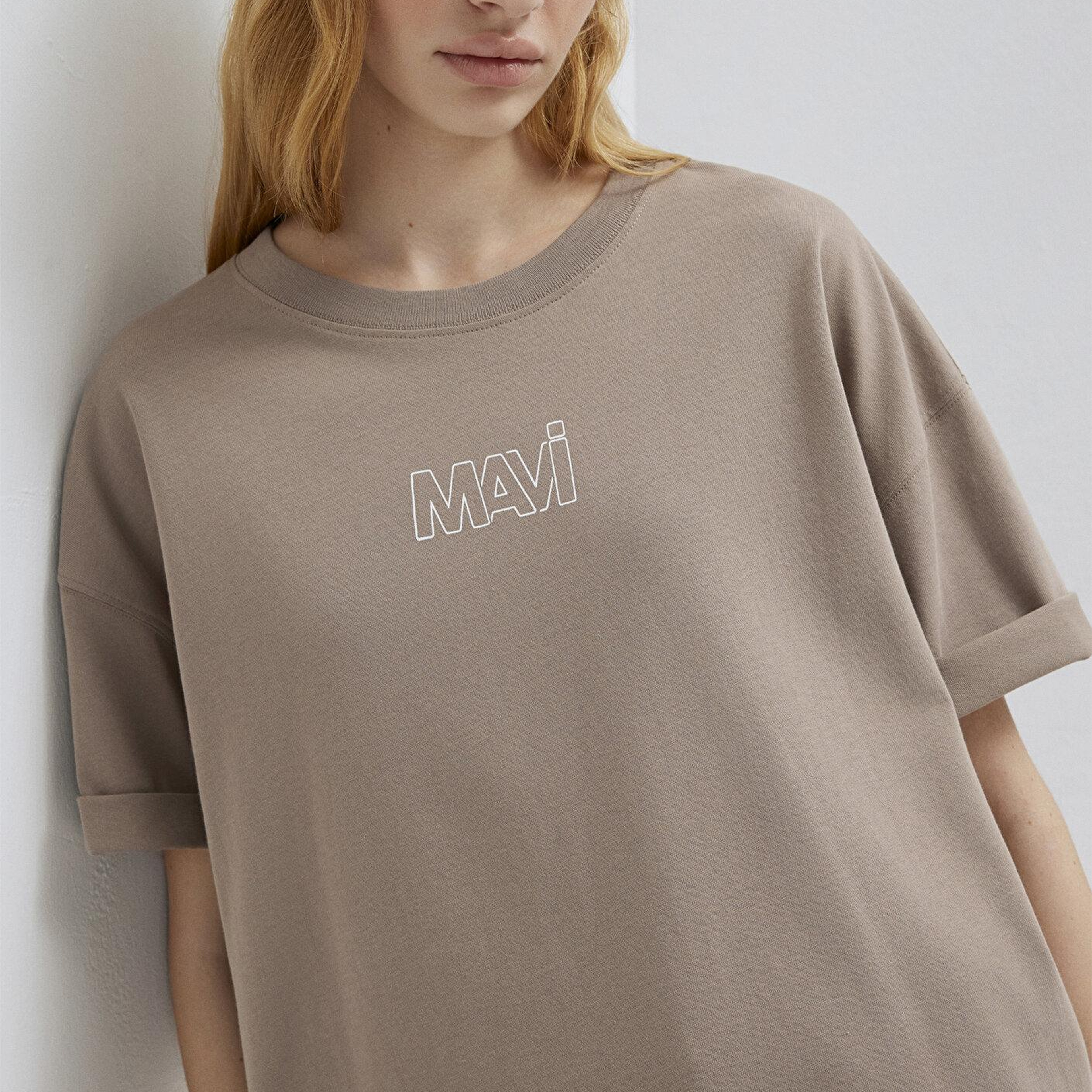 Mavi Mavi Logo Baskılı Bej Tişört Oversize / Geniş Kesim 1611592-70364