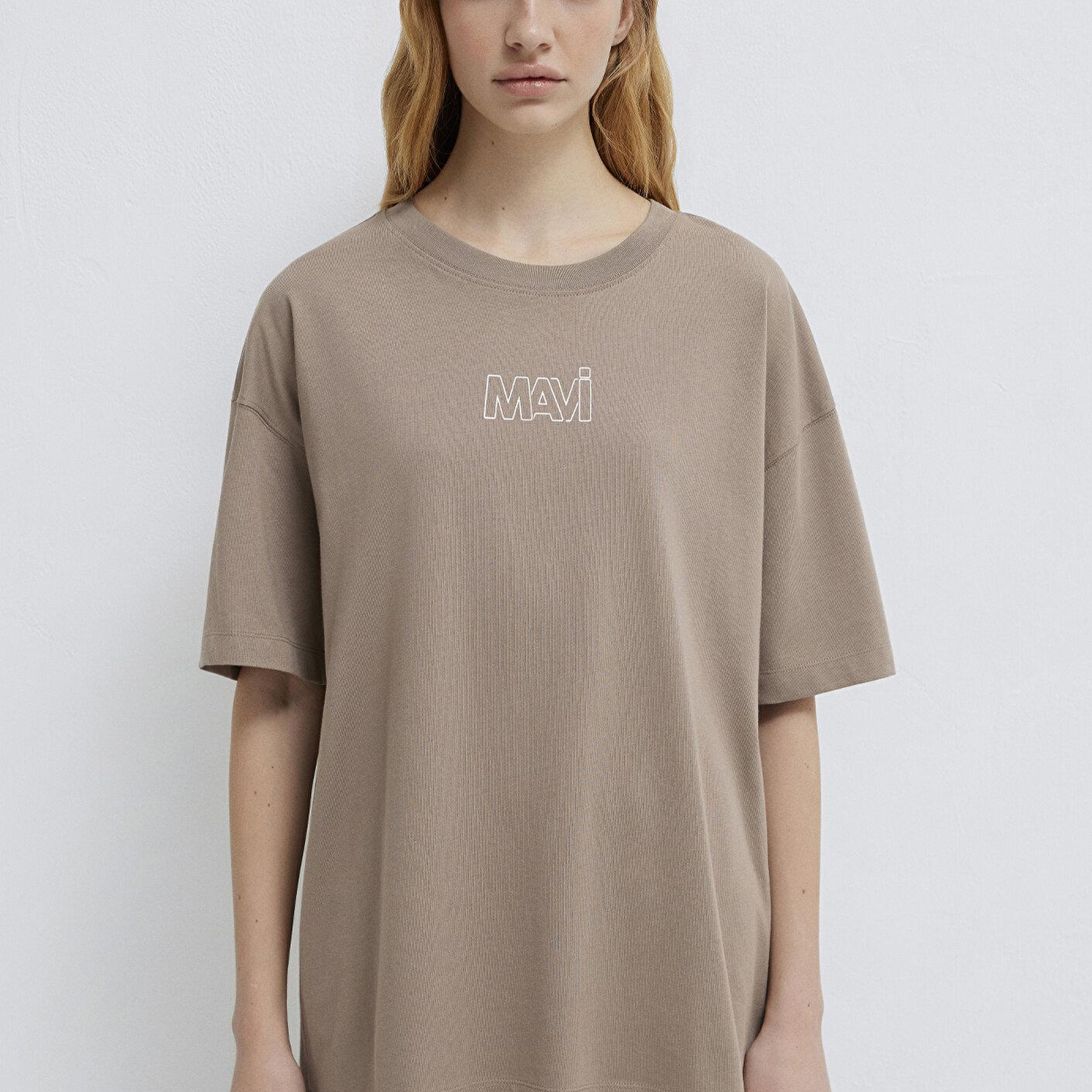 Mavi Mavi Logo Baskılı Bej Tişört Oversize / Geniş Kesim 1611592-70364