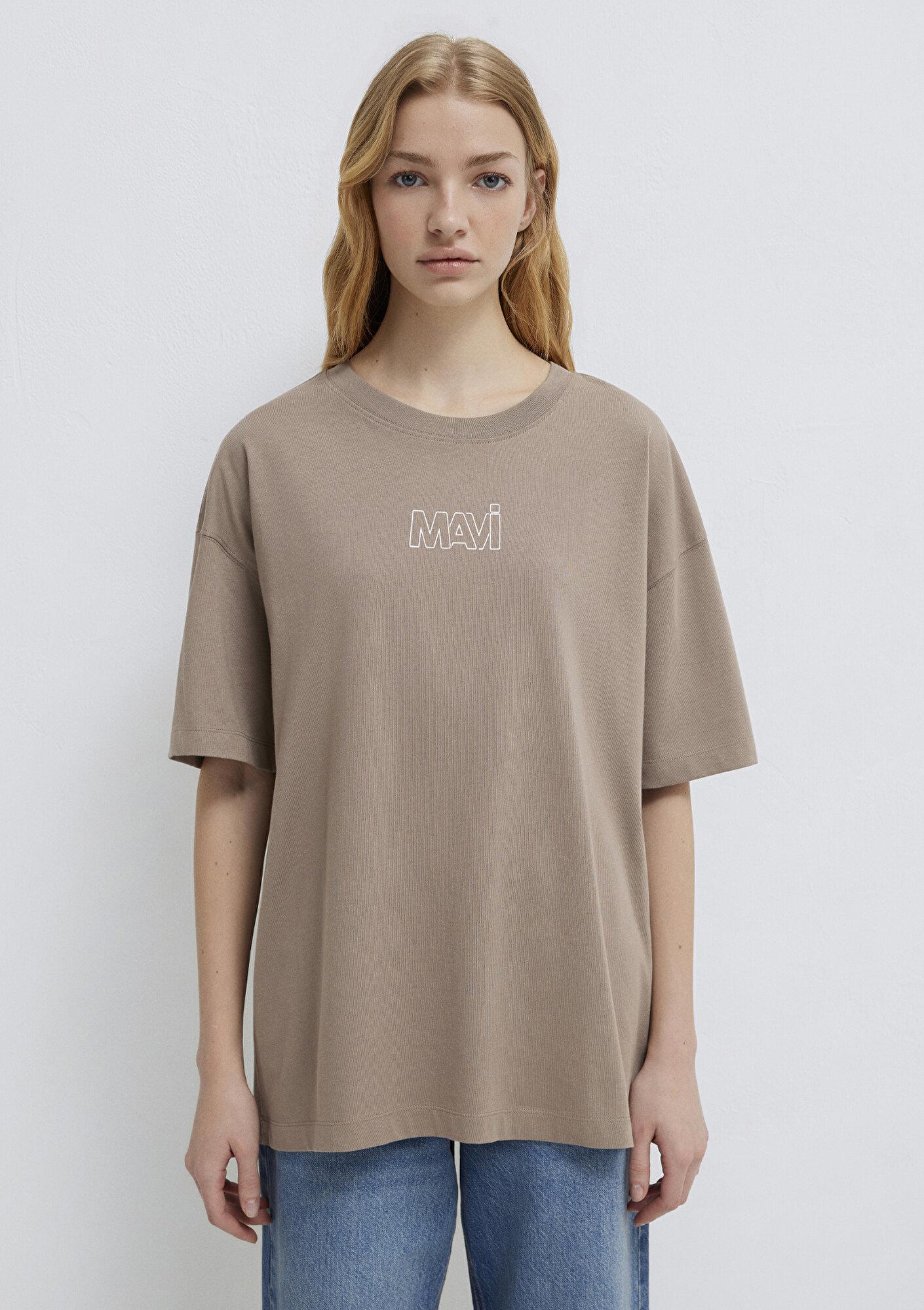 Mavi Mavi Logo Baskılı Bej Tişört Oversize / Geniş Kesim 1611592-70364
