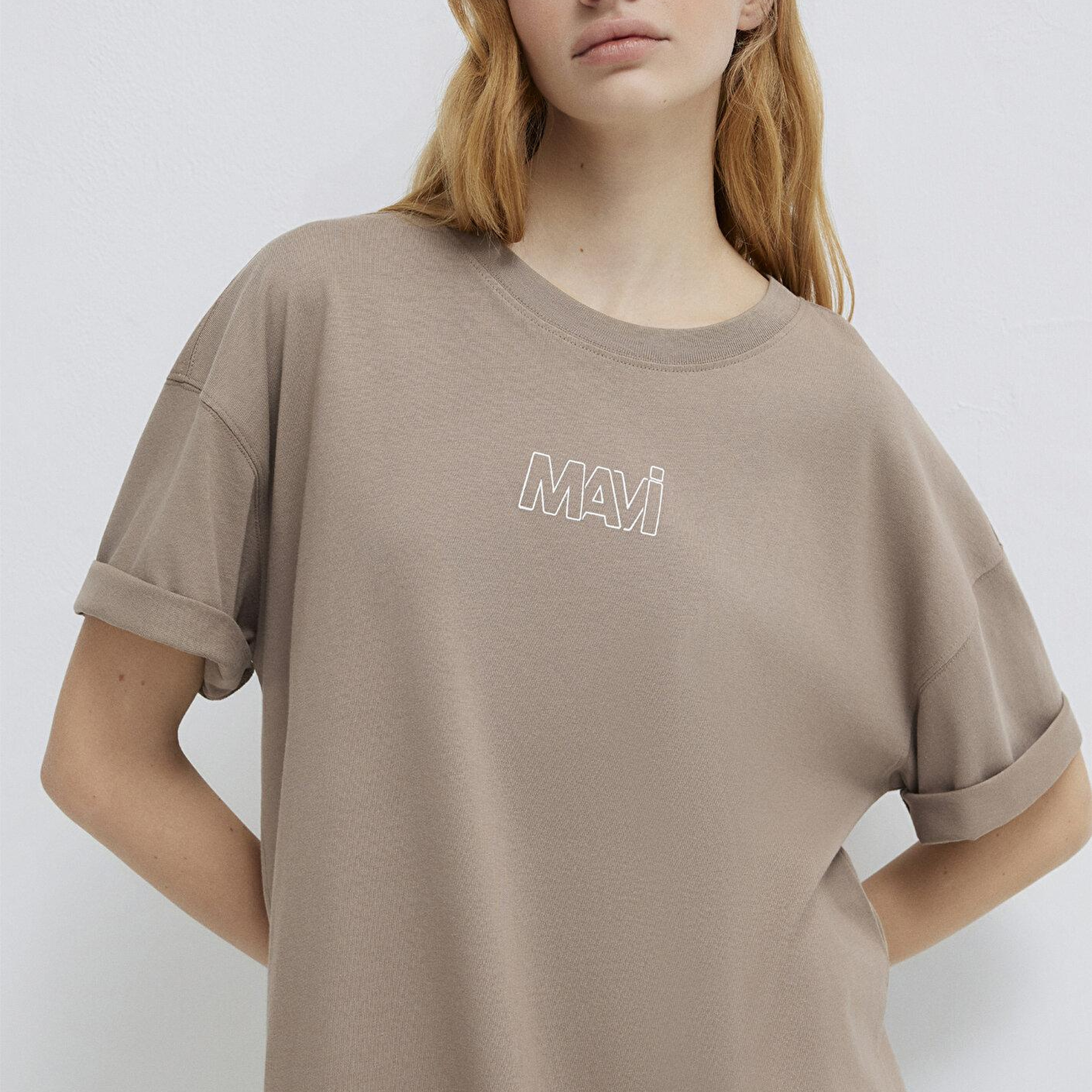 Mavi Mavi Logo Baskılı Bej Tişört Oversize / Geniş Kesim 1611592-70364