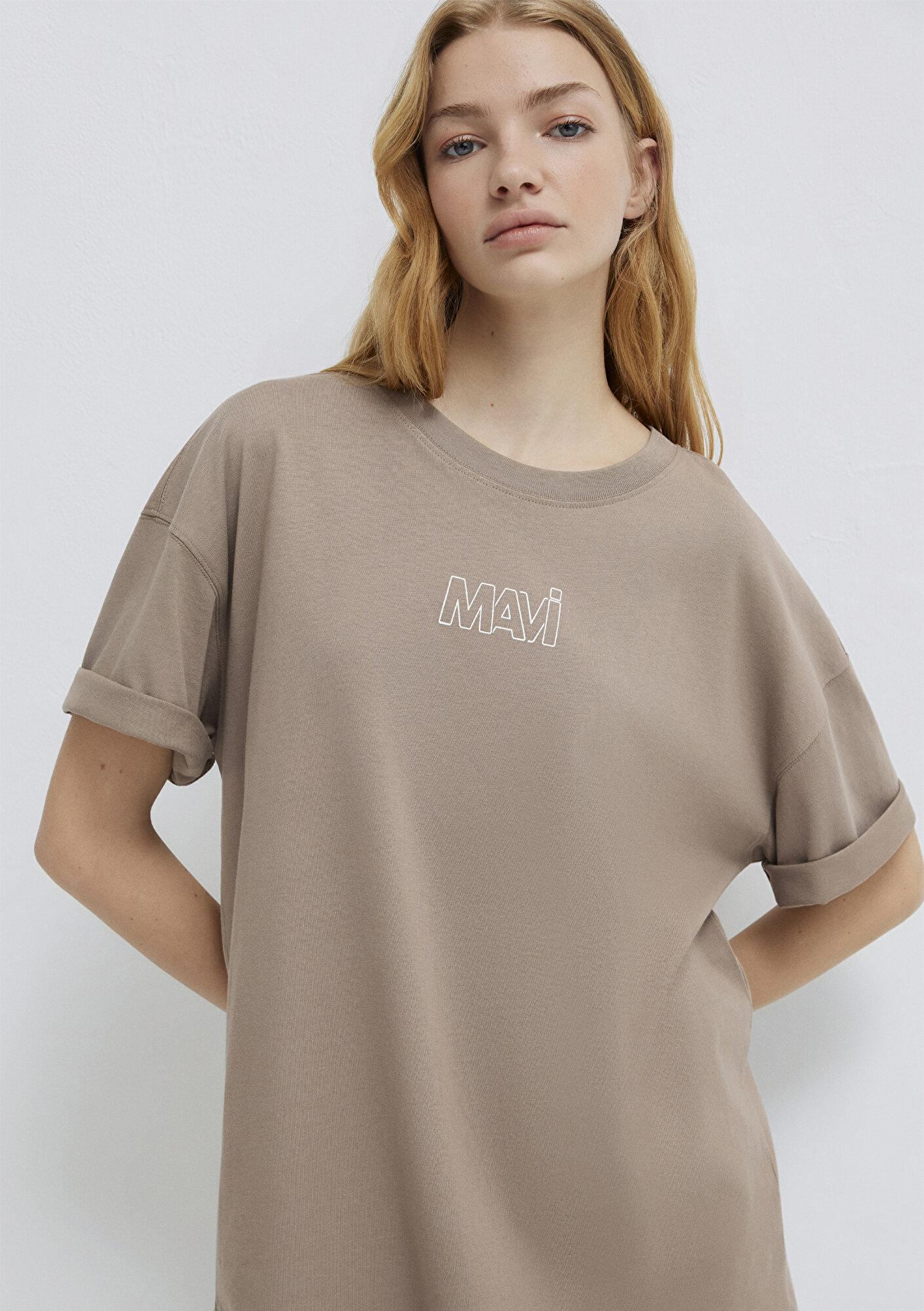 Mavi Mavi Logo Baskılı Bej Tişört Oversize / Geniş Kesim 1611592-70364